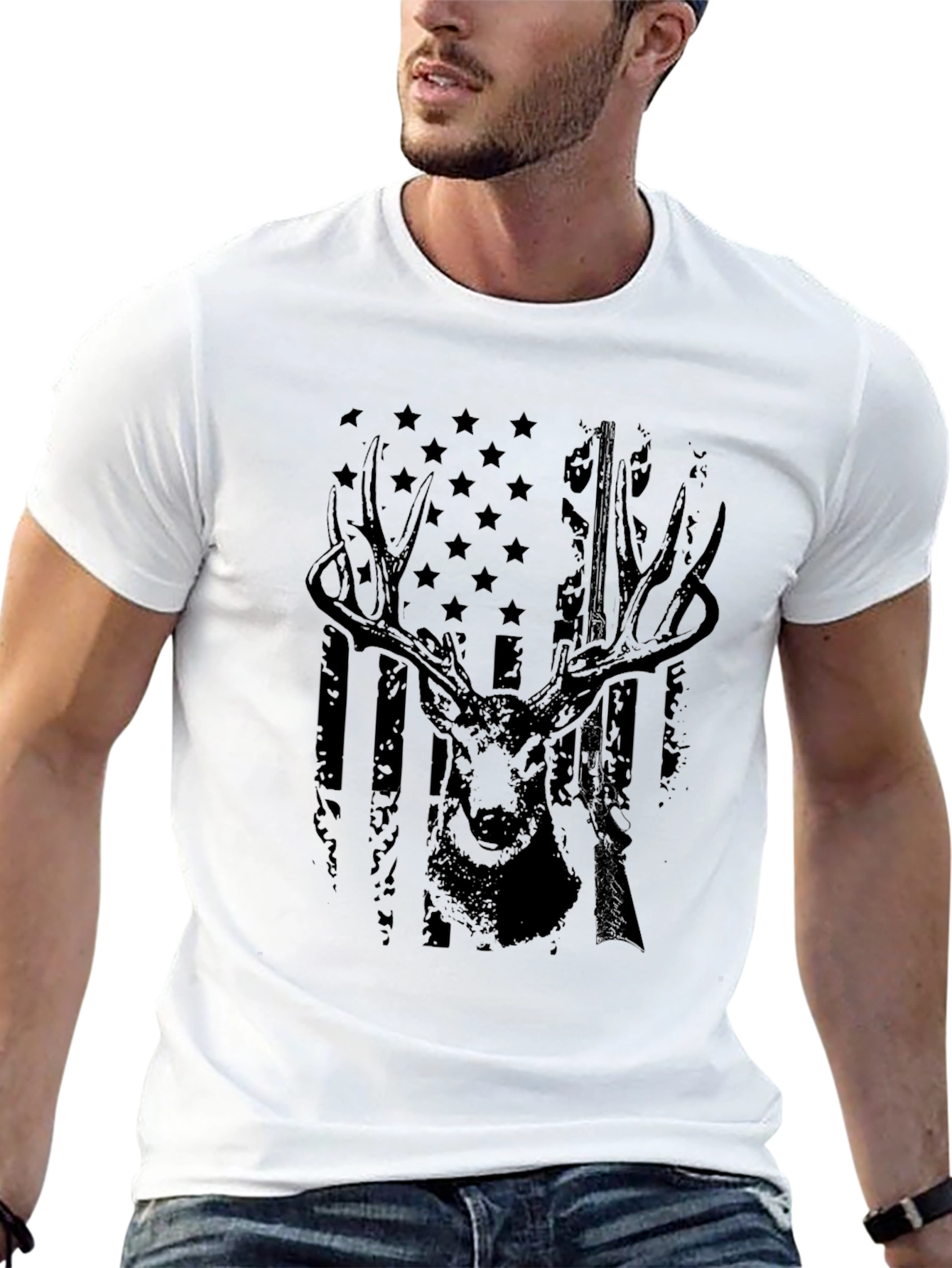 Deer Hunting American Flag Graphic T-Shirt