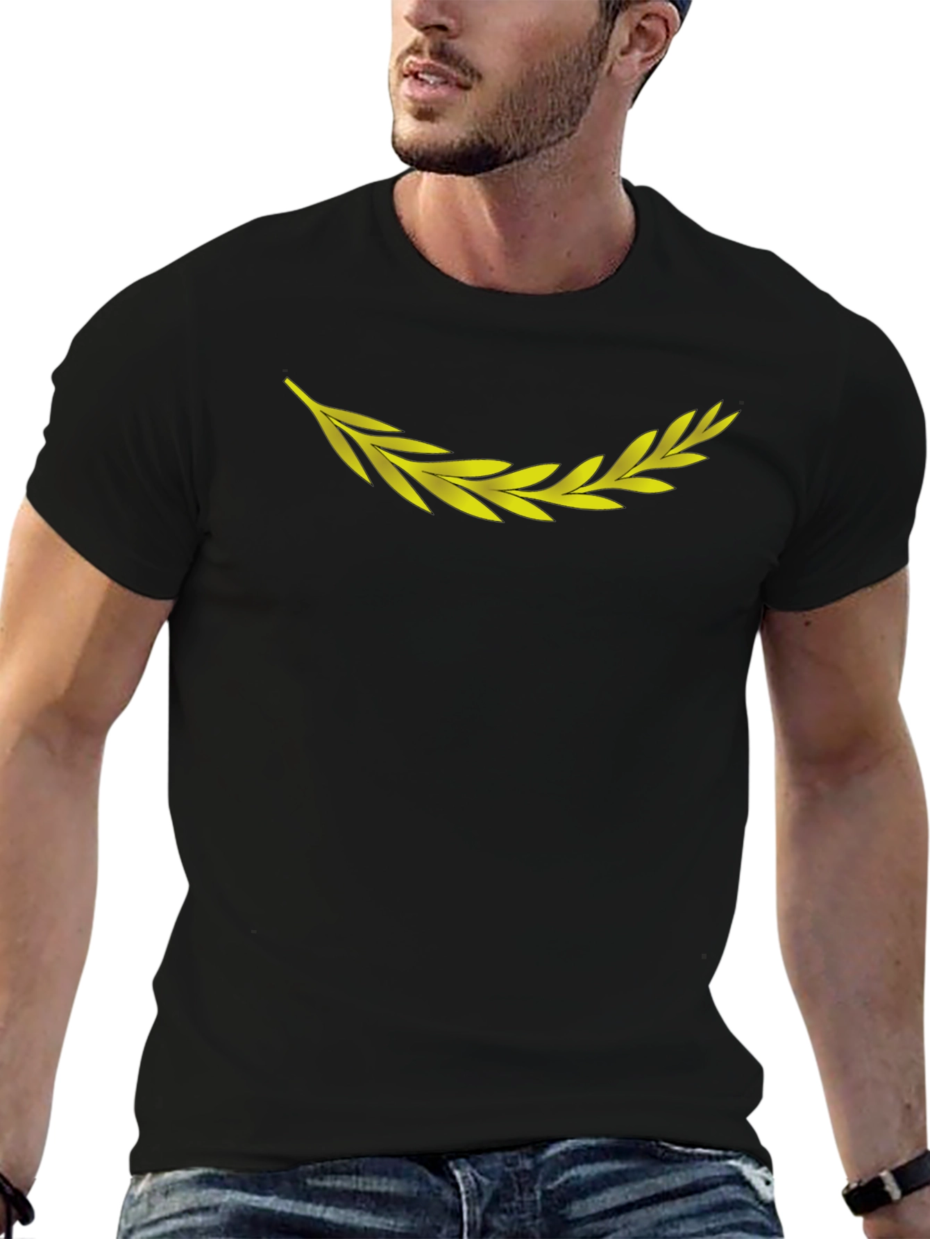 Mens Black T-Shirt with Golden Laurel Wreath