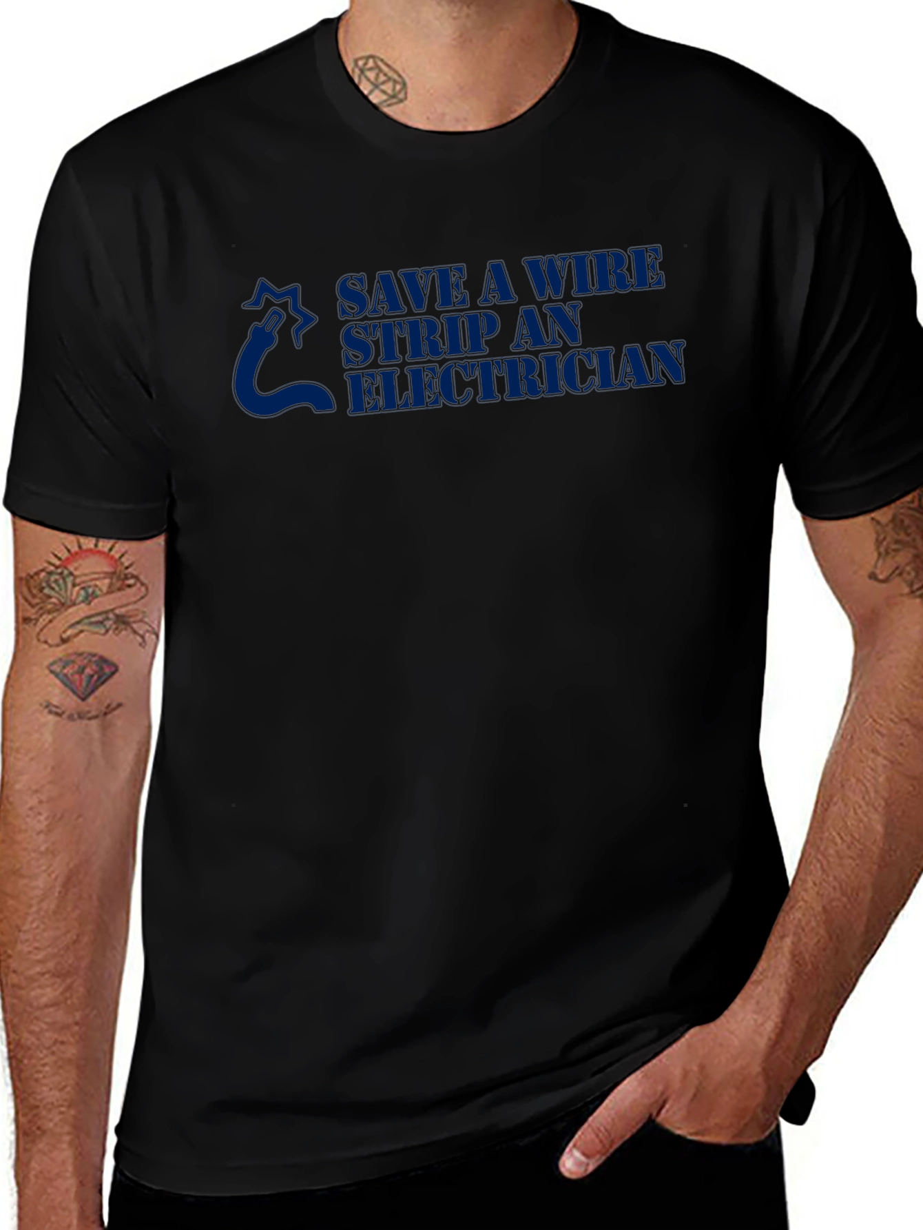 Save a Wire Strip an Electrician Black T-Shirt