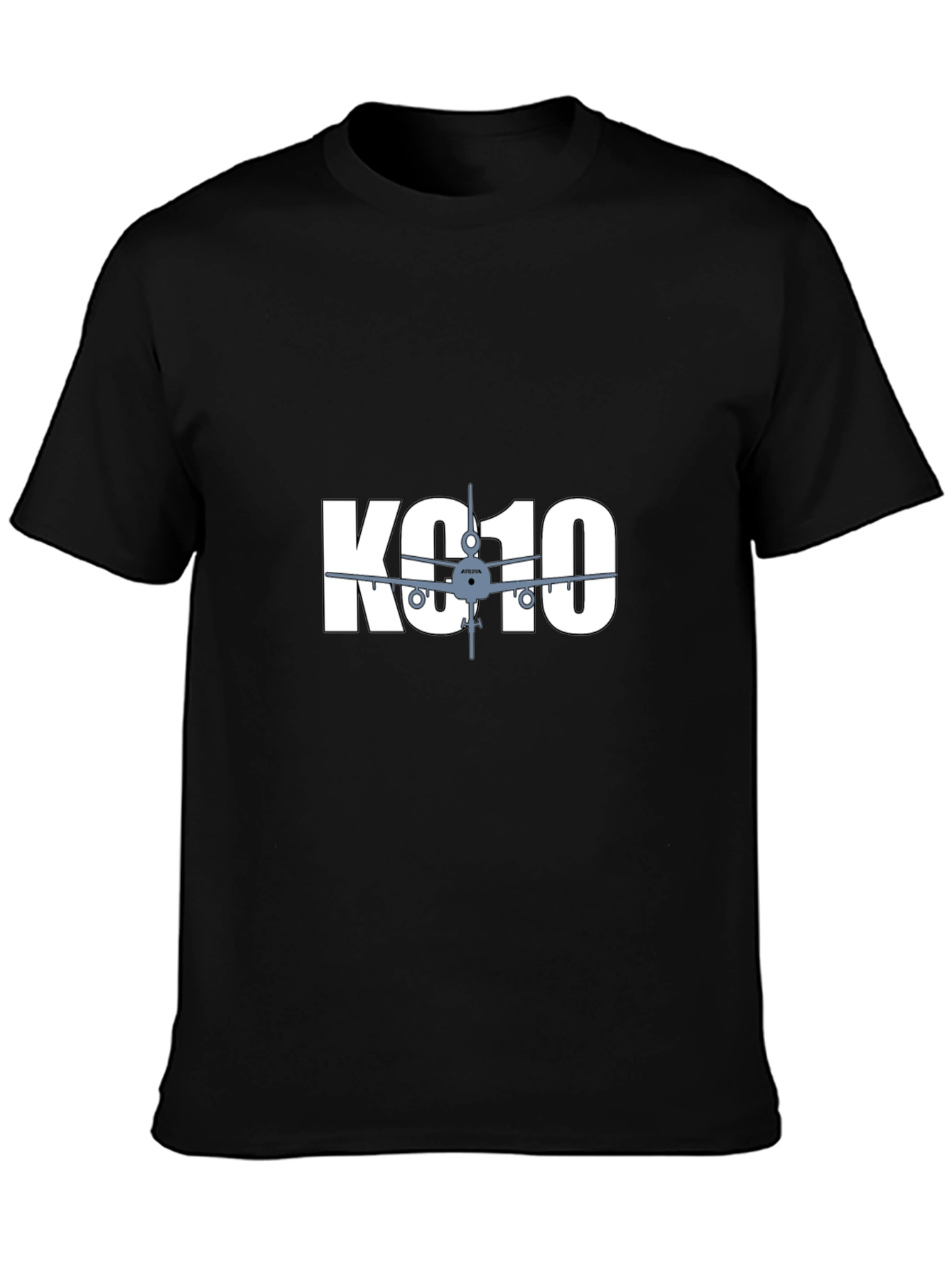 KC10 Airplane Graphic T-Shirt - Black Crew Neck Tee