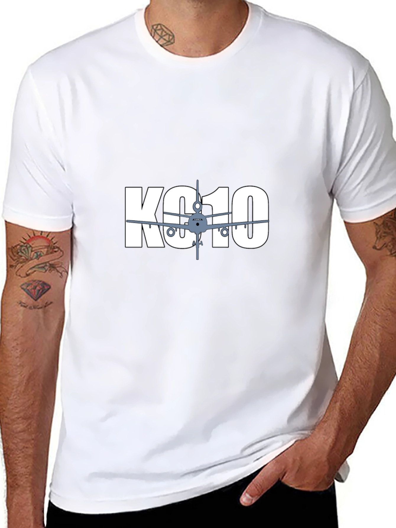 KC10 Airplane Graphic T-Shirt - Black Crew Neck Tee