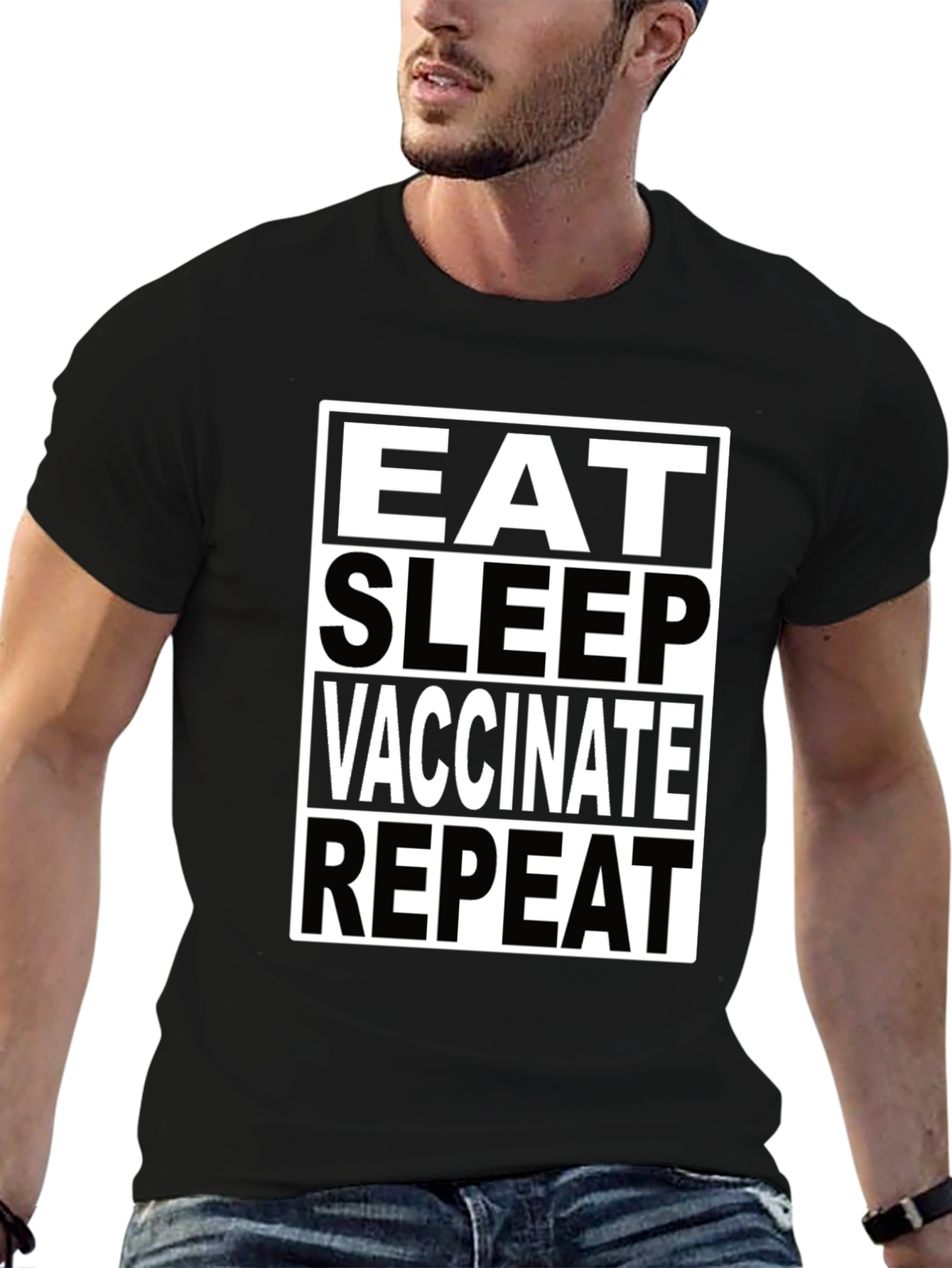 Eat Sleep Vaccinate Repeat Black T-Shirt
