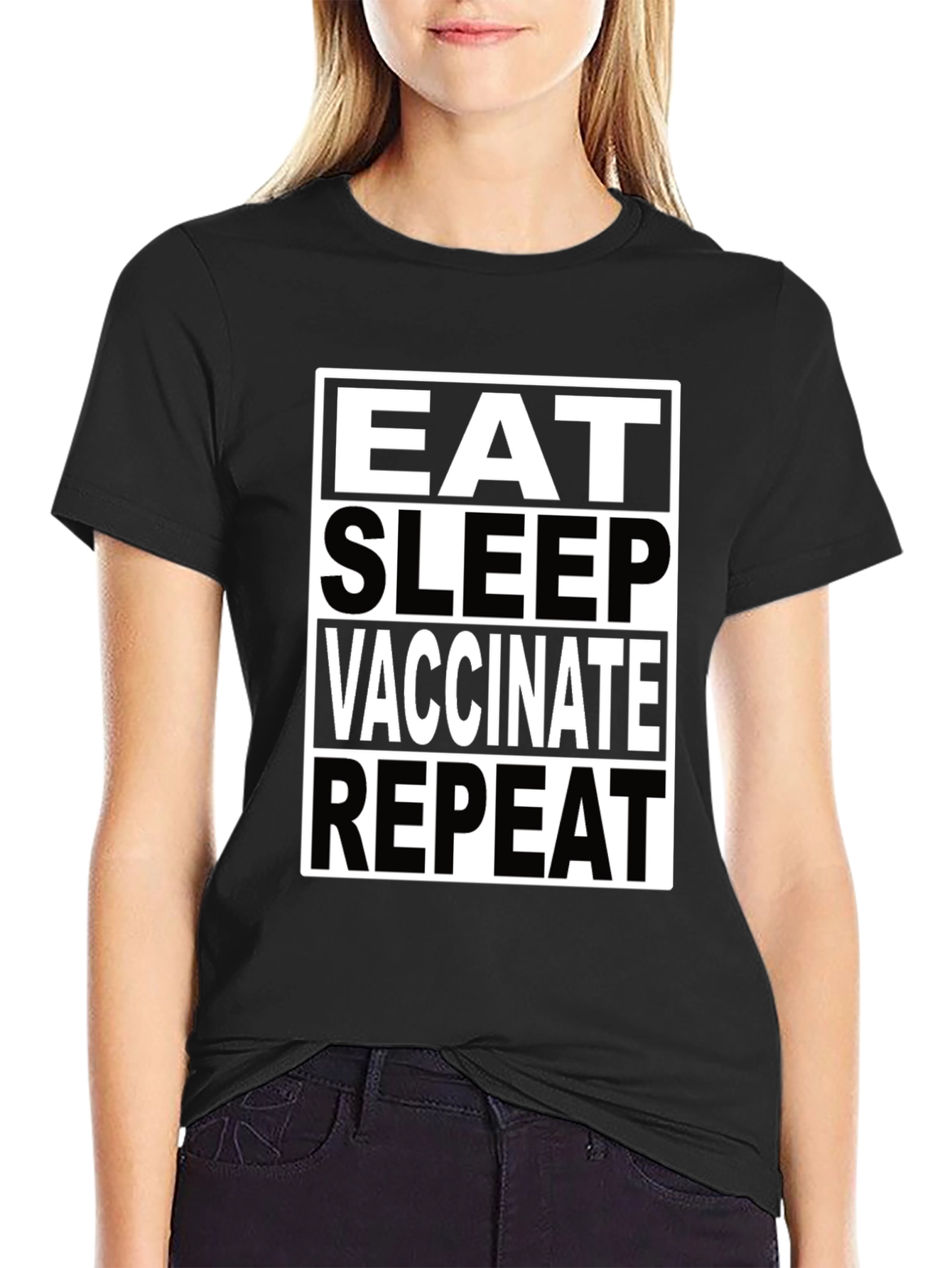 Eat Sleep Vaccinate Repeat Black T-Shirt
