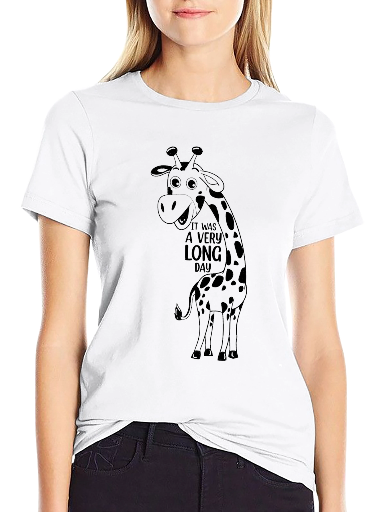 Long Day Giraffe Graphic Tee - Unisex Black T-Shirt