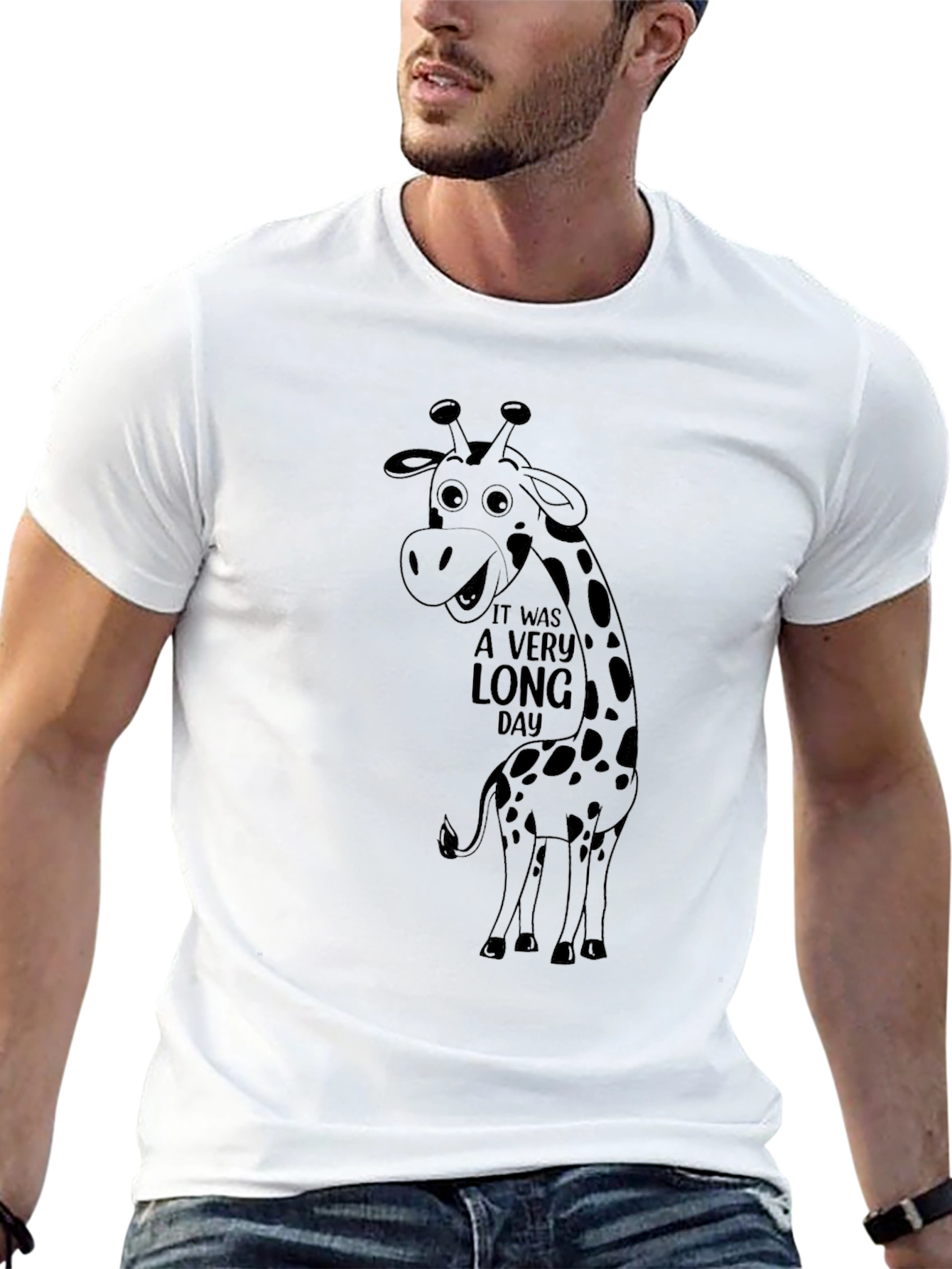 Long Day Giraffe Graphic Tee - Unisex Black T-Shirt