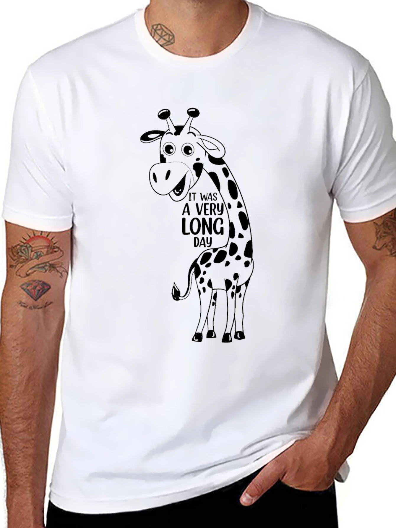 Long Day Giraffe Graphic Tee - Unisex Black T-Shirt