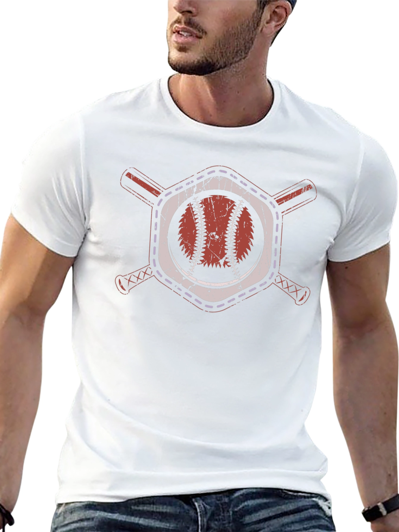 Baseball Graphic Tee - Crossed Bats & Ball Design