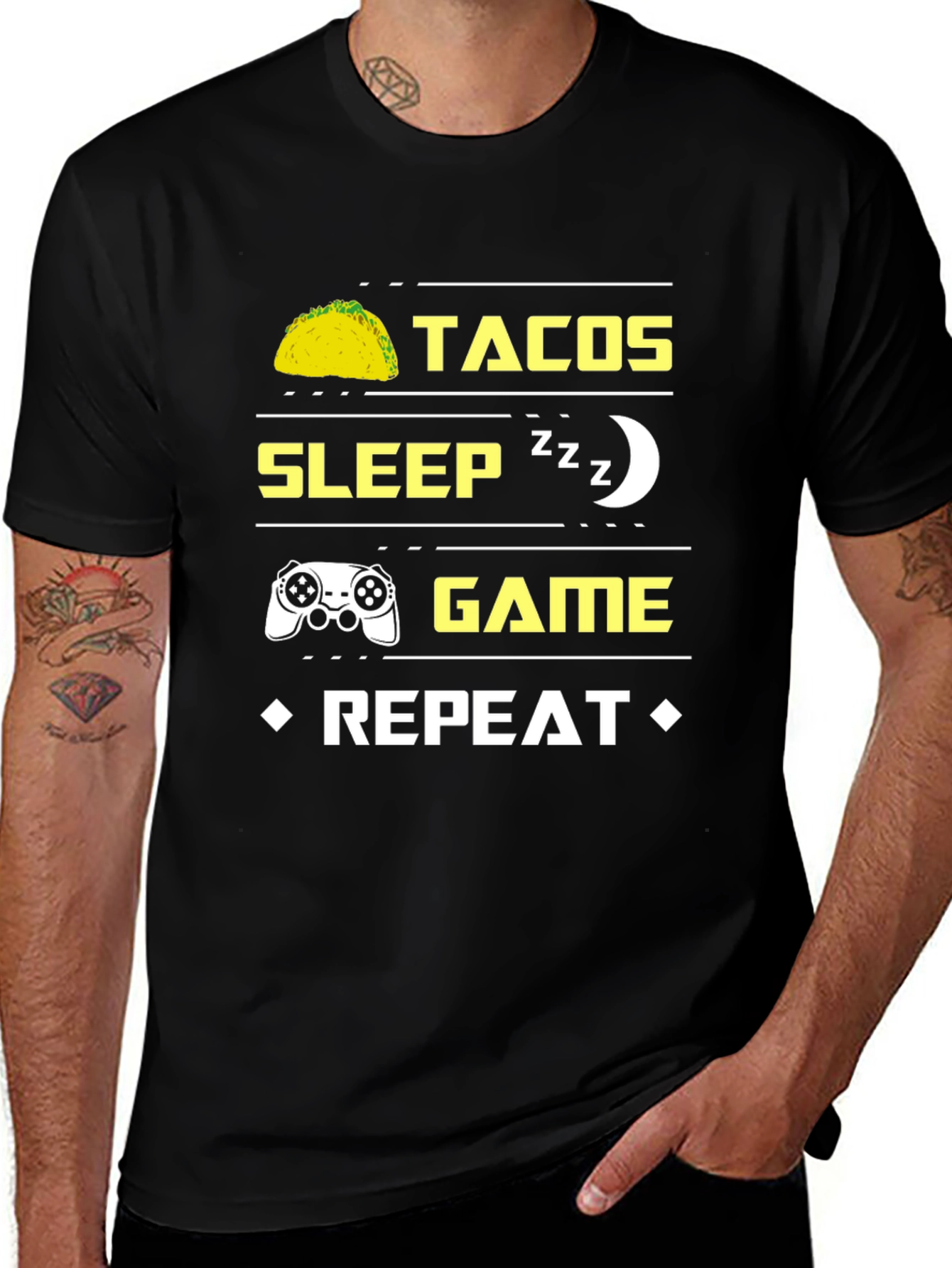 Tacos Sleep Game Repeat Graphic Tee