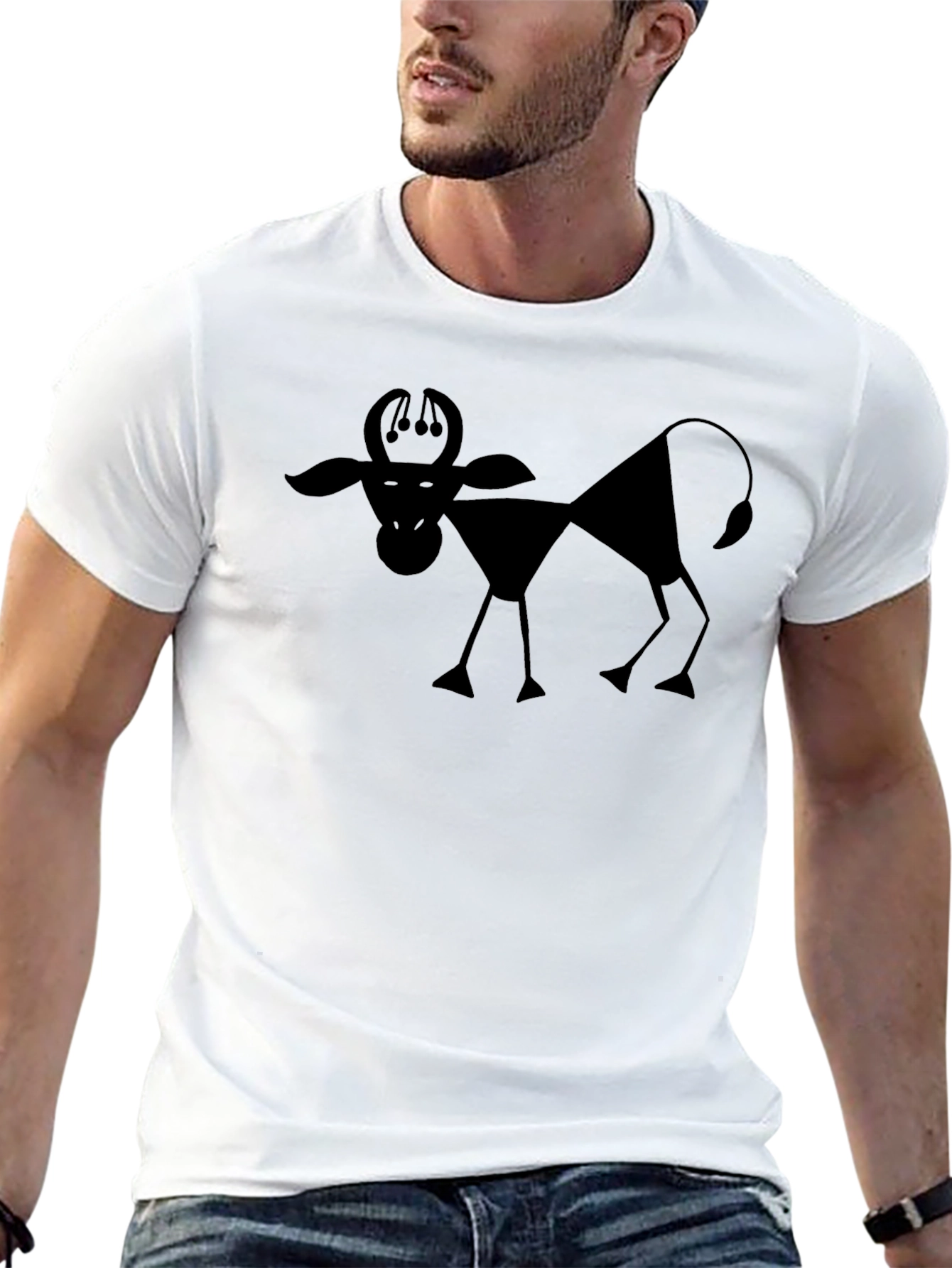 Abstract Bull Graphic Print Black T-Shirt
