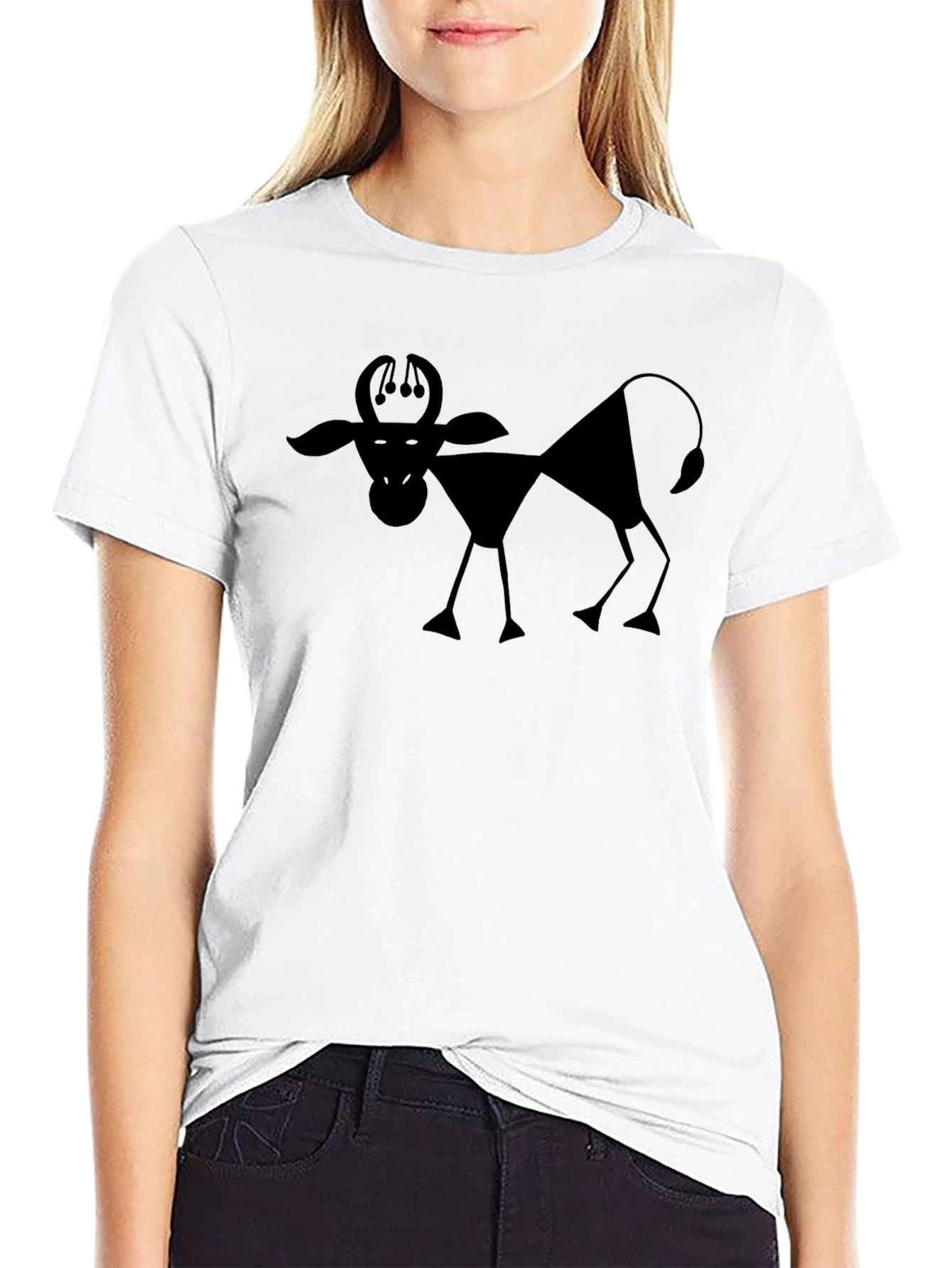 Abstract Bull Graphic Print Black T-Shirt