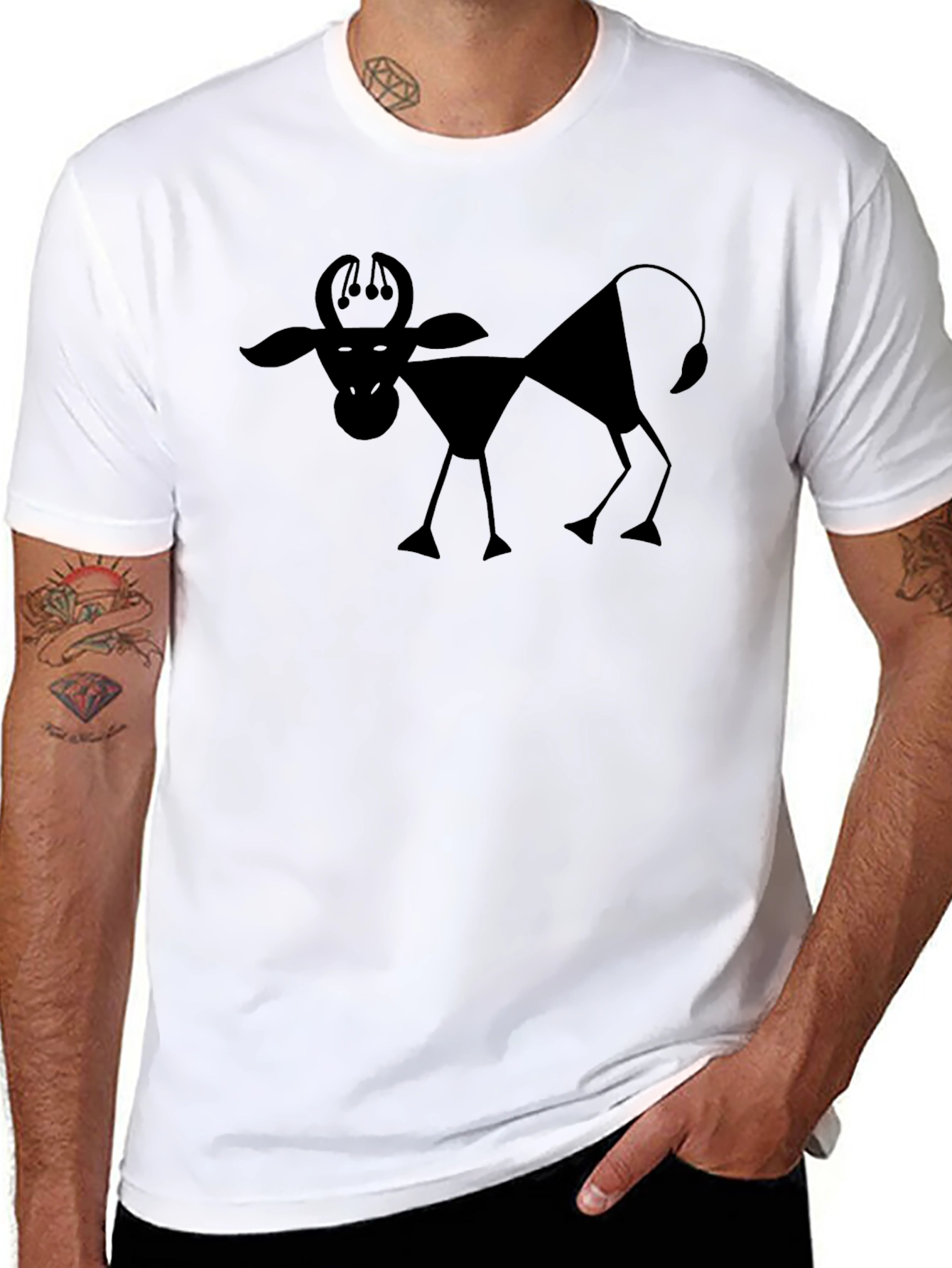 Abstract Bull Graphic Print Black T-Shirt