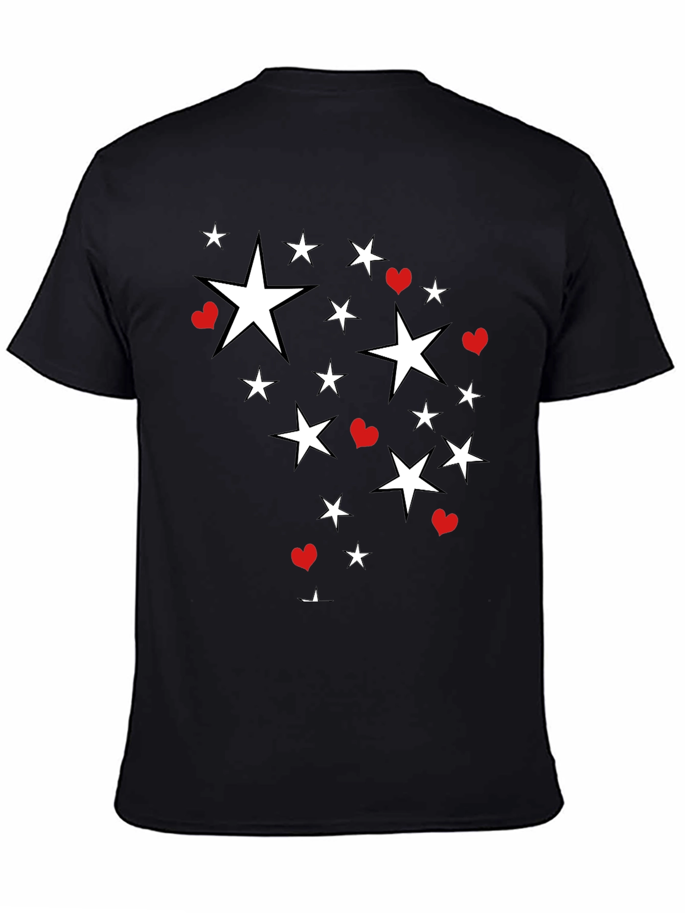 Star & Heart Graphic Print Black T-Shirt