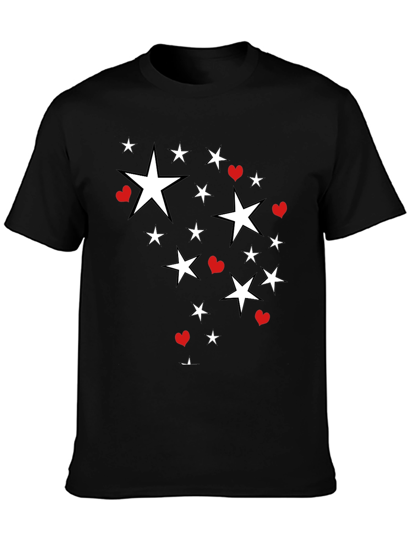 Star & Heart Graphic Print Black T-Shirt