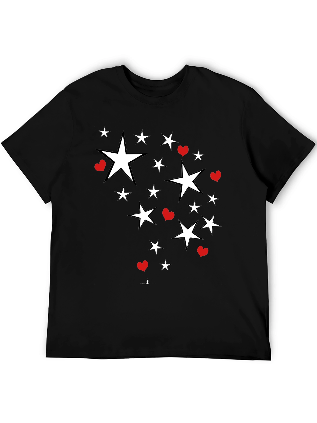Star & Heart Graphic Print Black T-Shirt