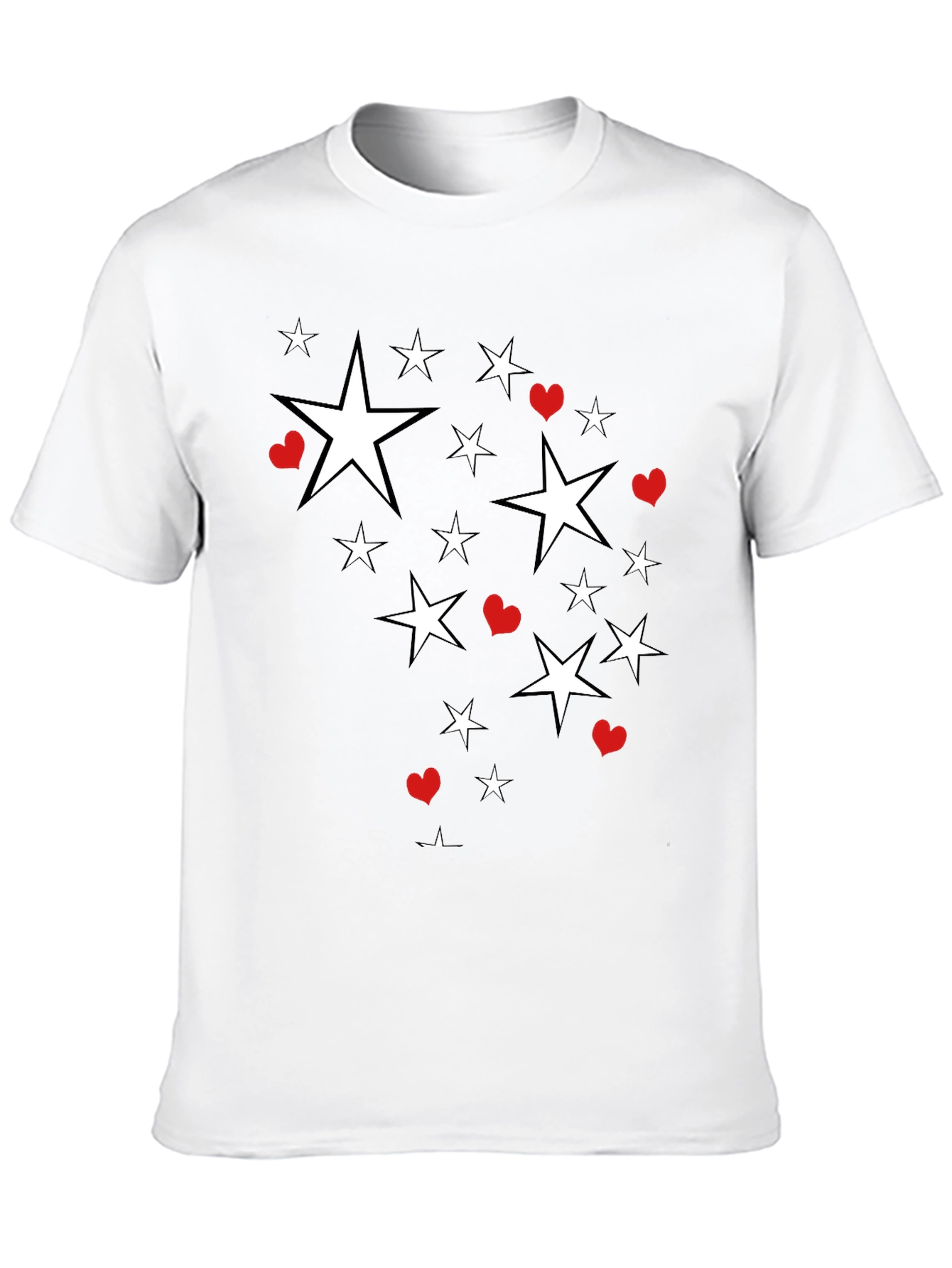 Star & Heart Graphic Print Black T-Shirt