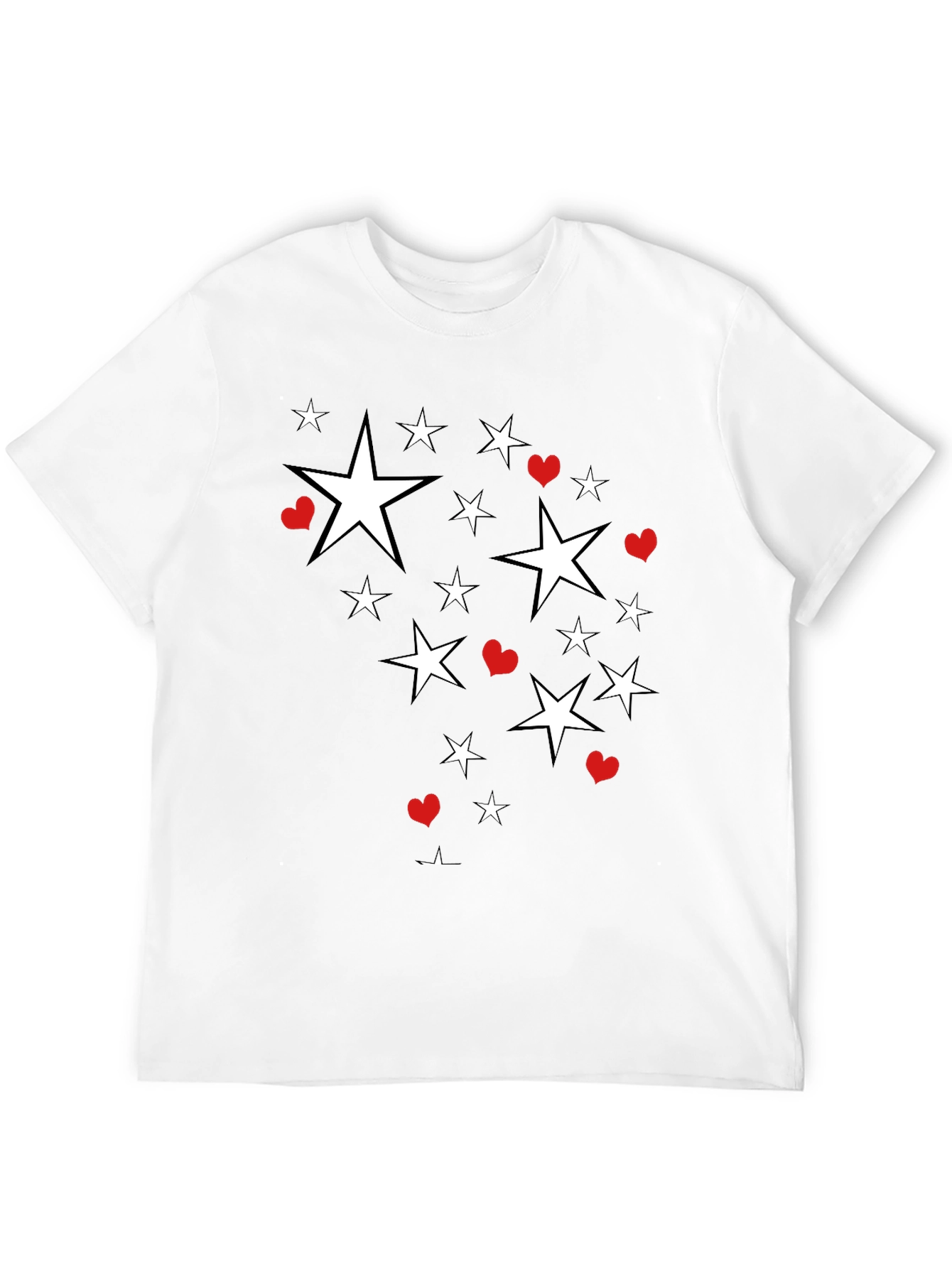 Star & Heart Graphic Print Black T-Shirt