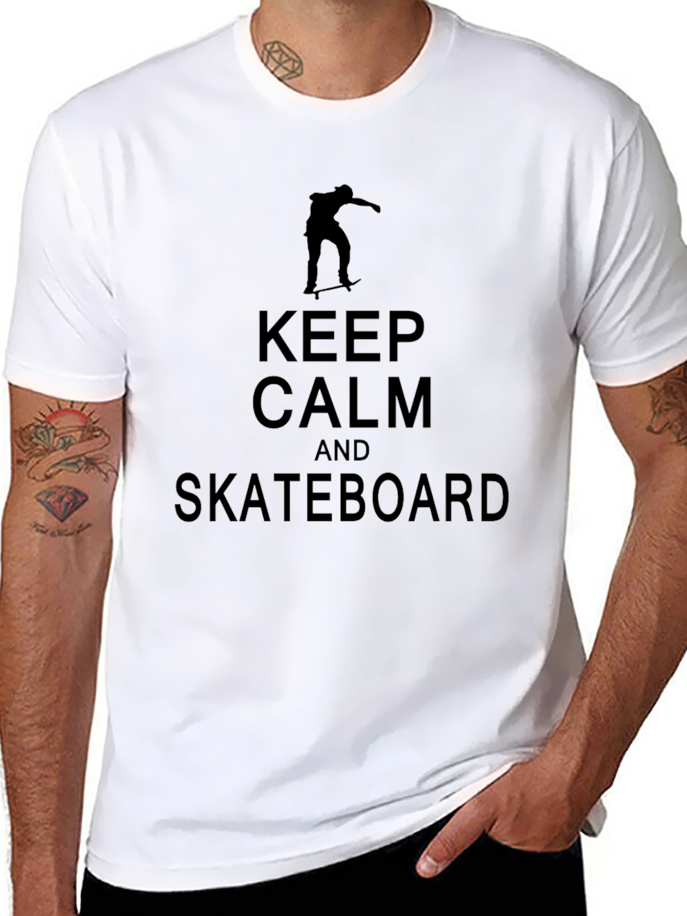 Keep Calm & Skateboard Graphic Tee - Black