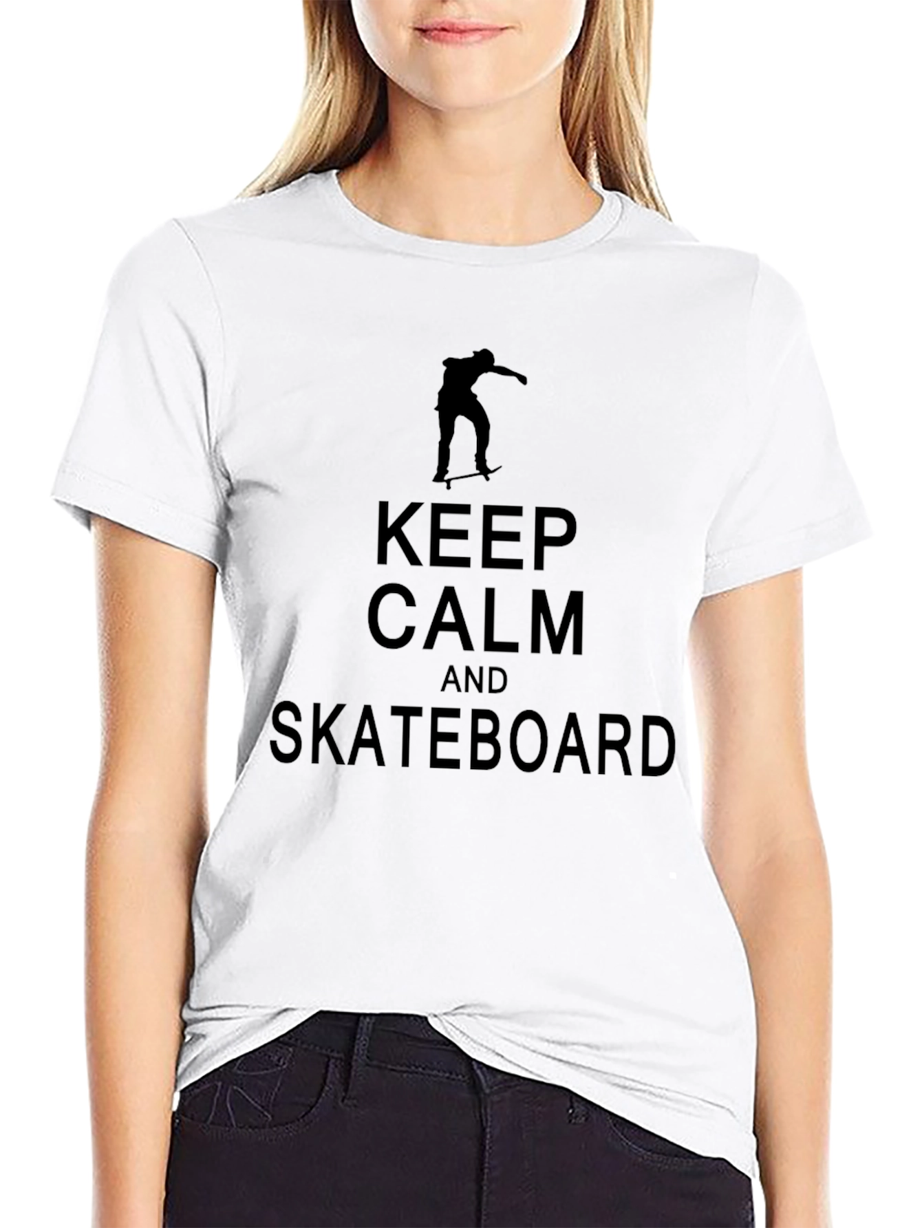 Keep Calm & Skateboard Graphic Tee - Black