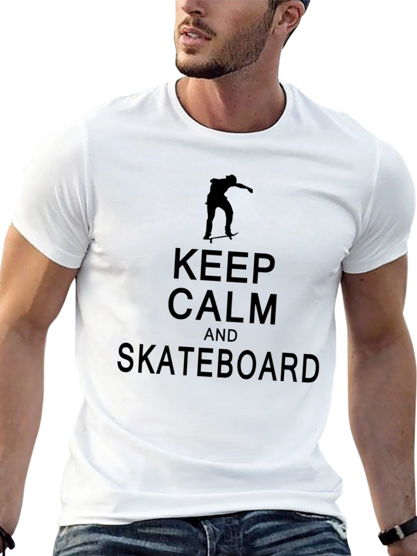 Keep Calm & Skateboard Graphic Tee - Black