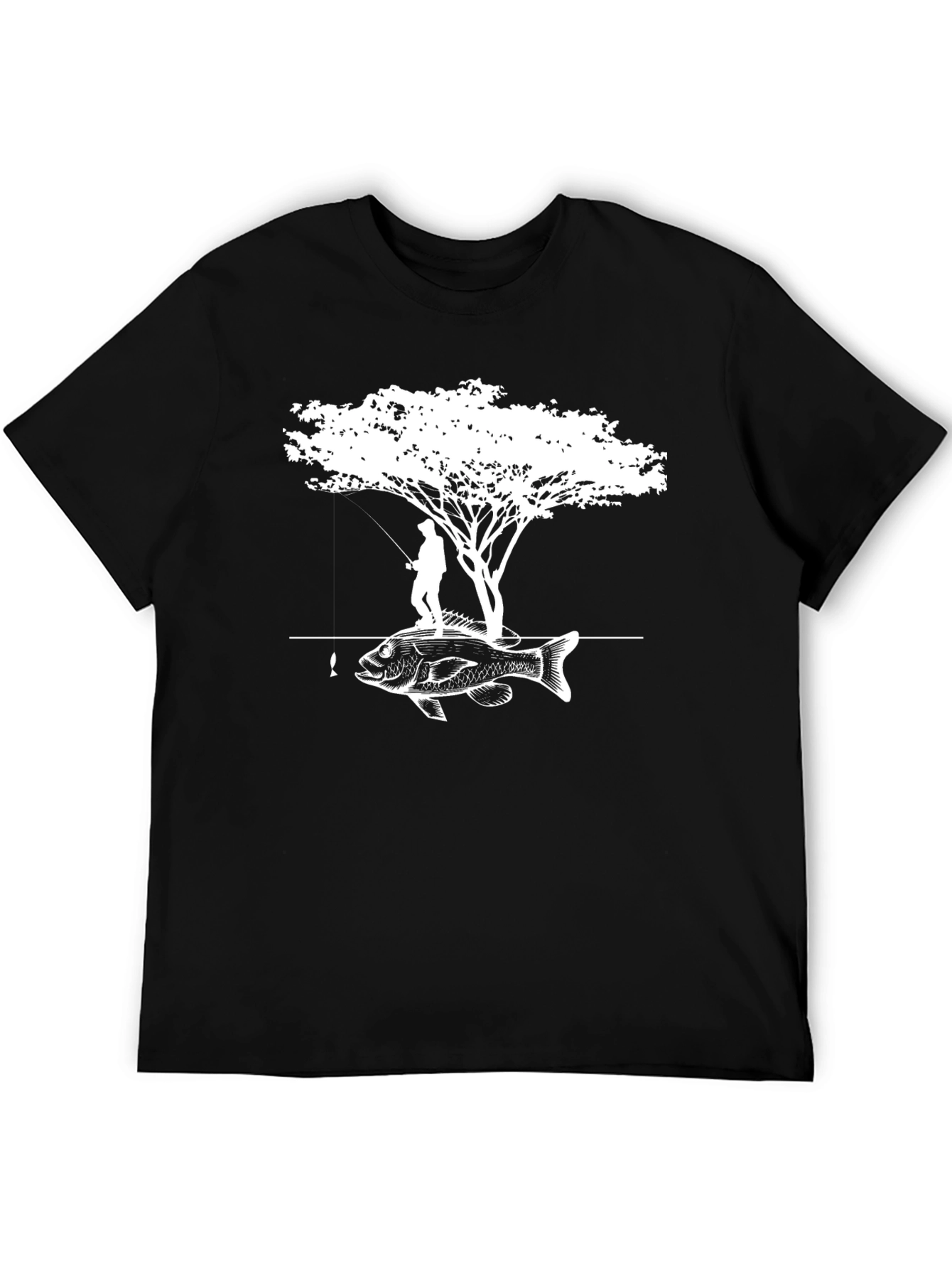 Fisherman Tree Bass Graphic Tee - Black Cotton Blend