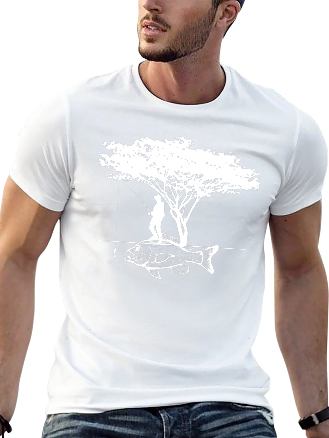 Fisherman Tree Bass Graphic Tee - Black Cotton Blend