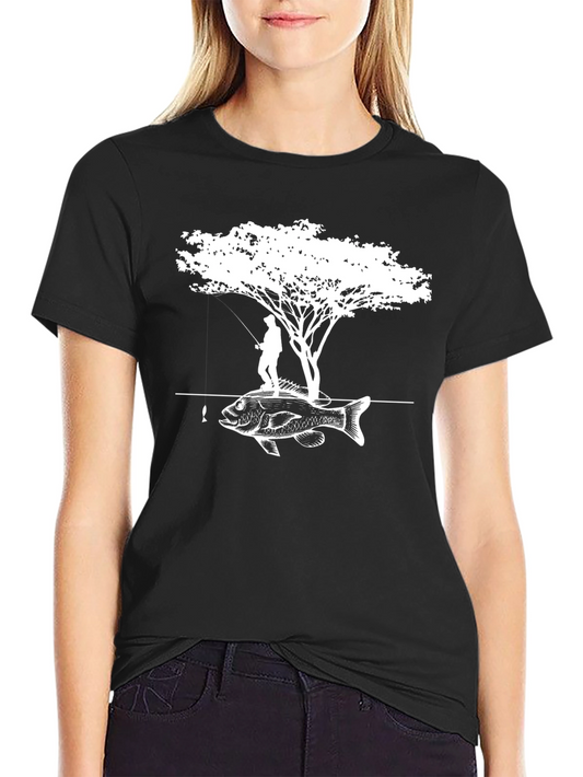 Fisherman Tree Bass Graphic Tee - Black Cotton Blend
