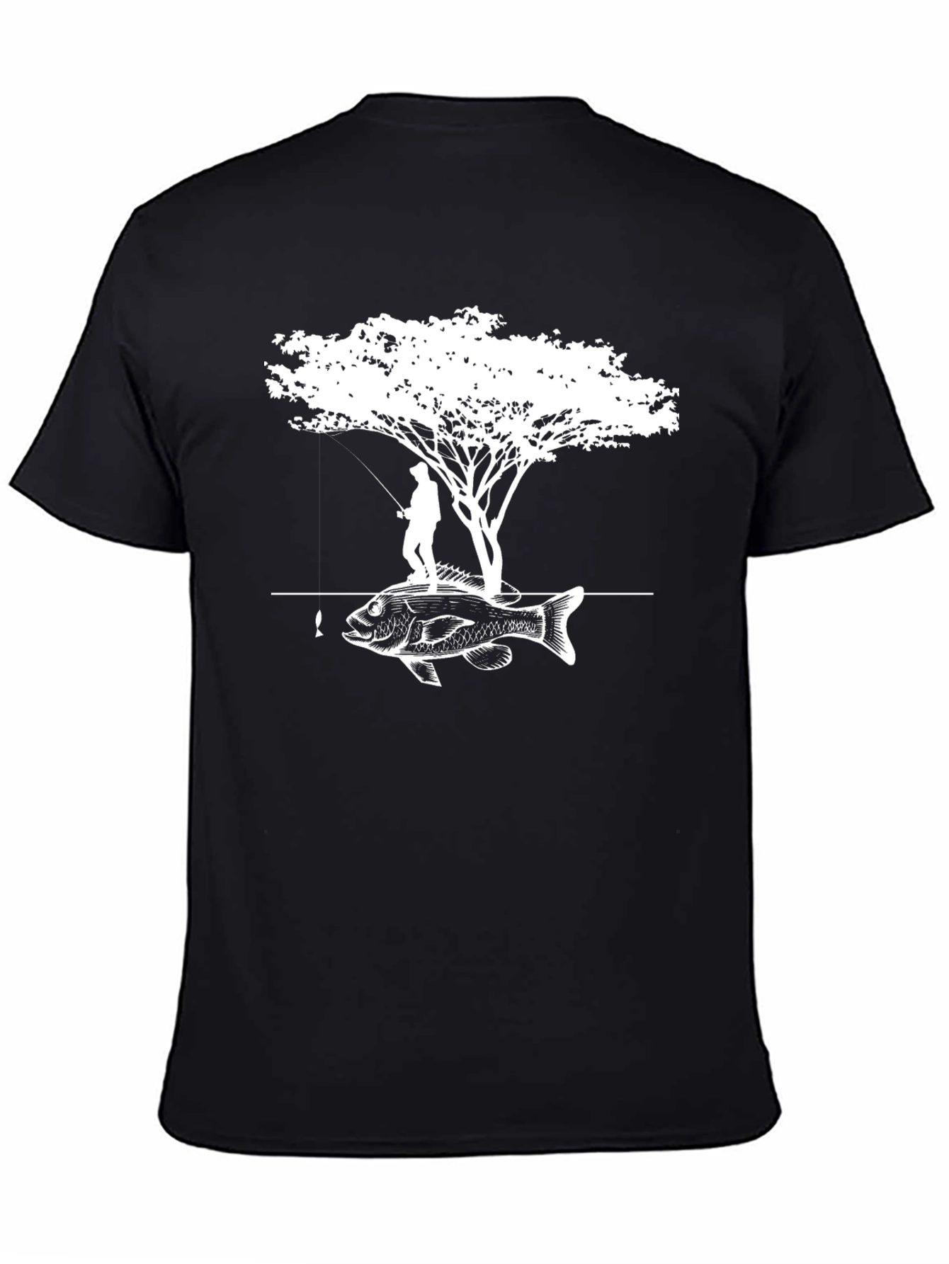 Fisherman Tree Bass Graphic Tee - Black Cotton Blend