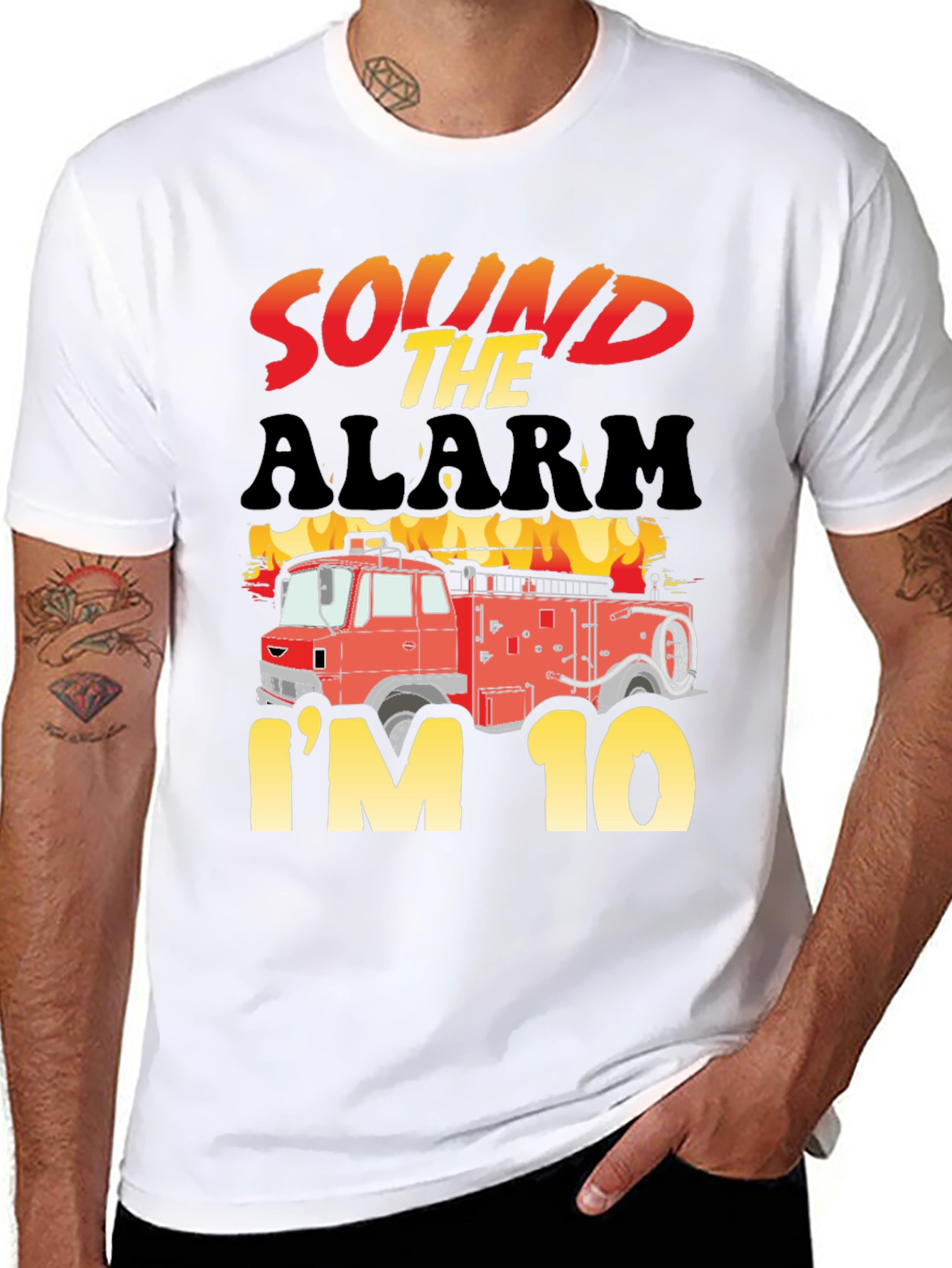 Sound The Alarm Im 10! Firetruck Birthday T-Shirt