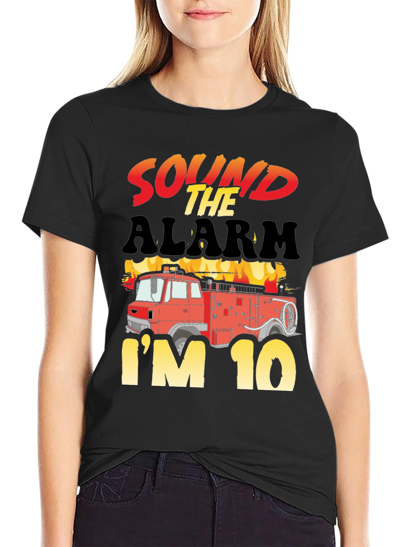 Sound The Alarm Im 10! Firetruck Birthday T-Shirt