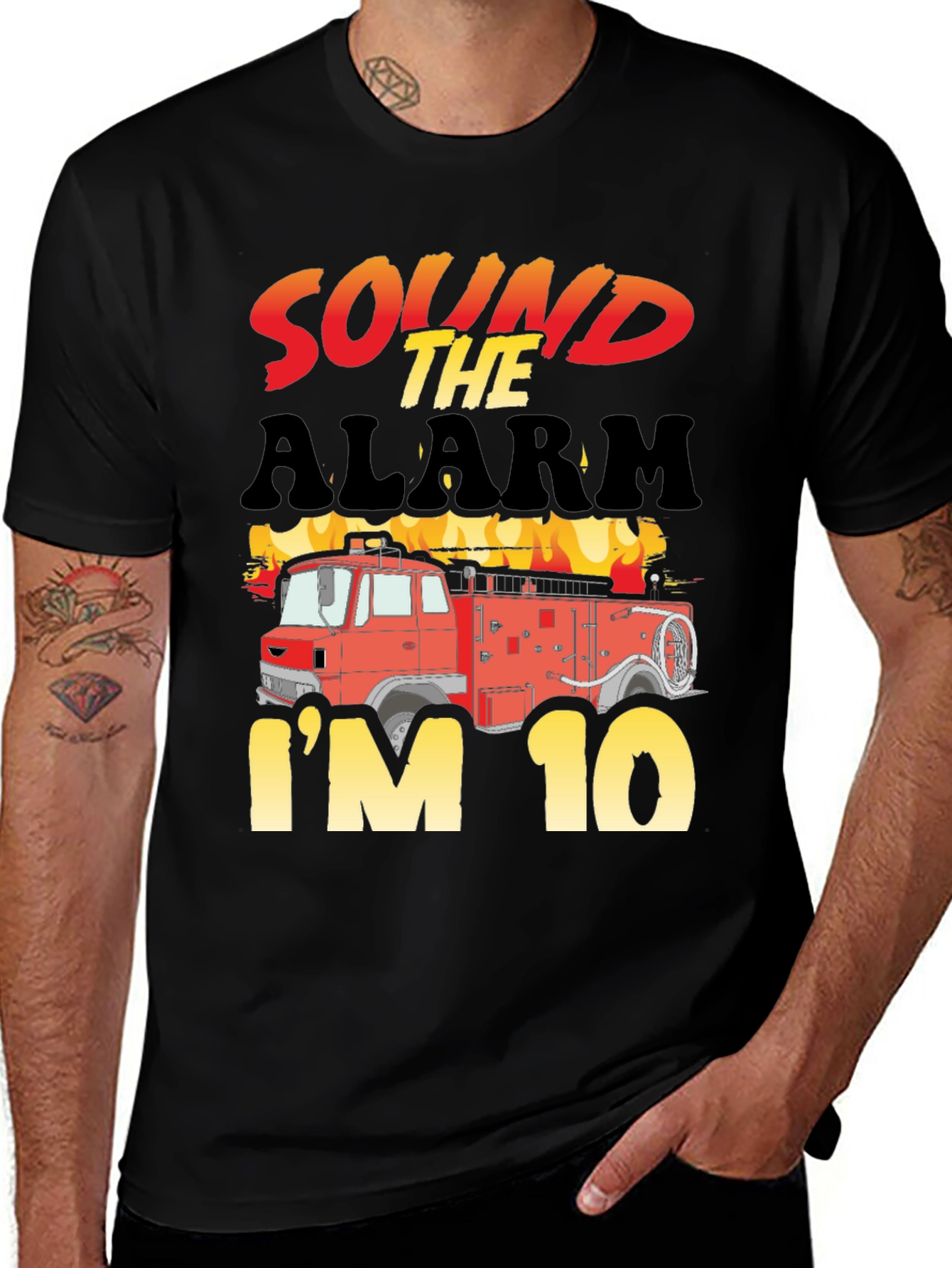 Sound The Alarm Im 10! Firetruck Birthday T-Shirt