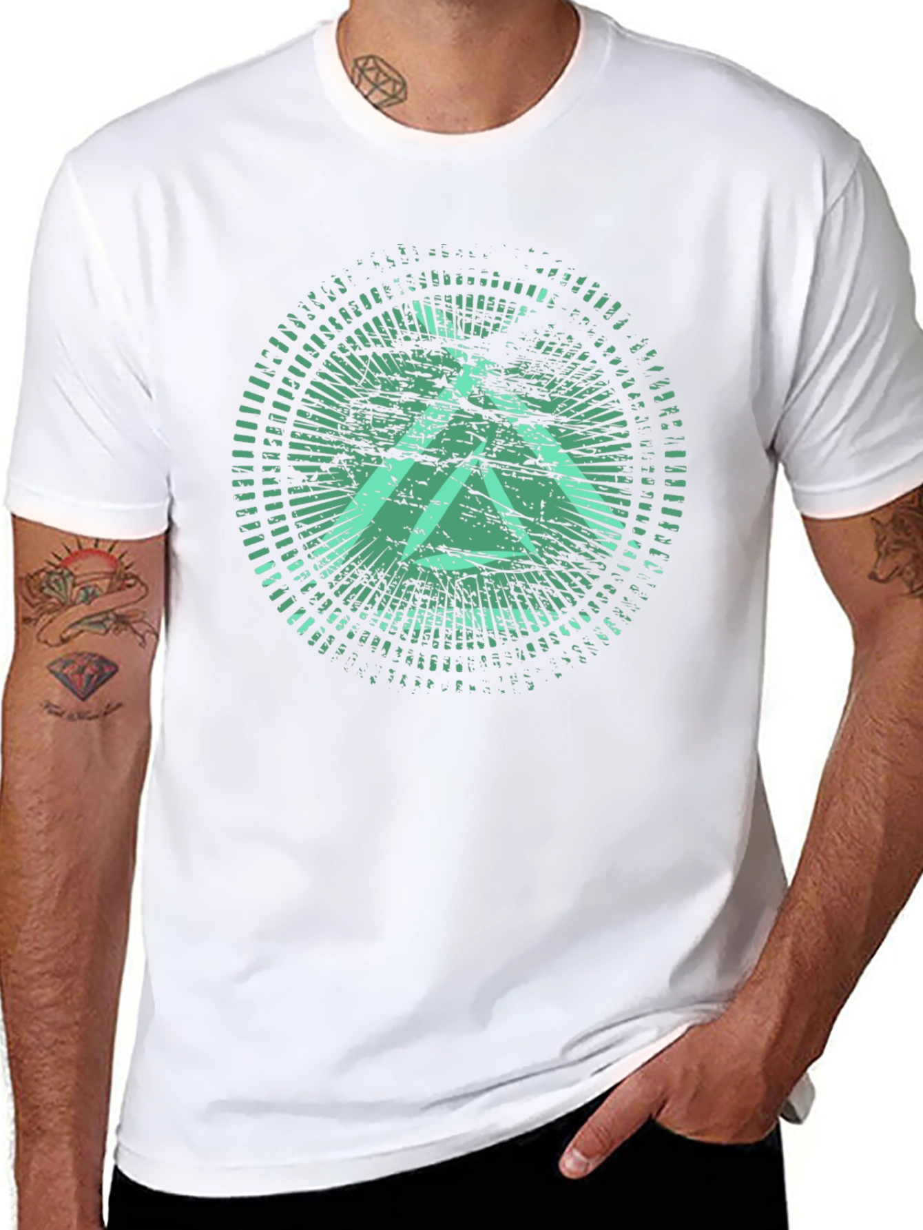 Green Graphic Print Black Crew Neck T-Shirt