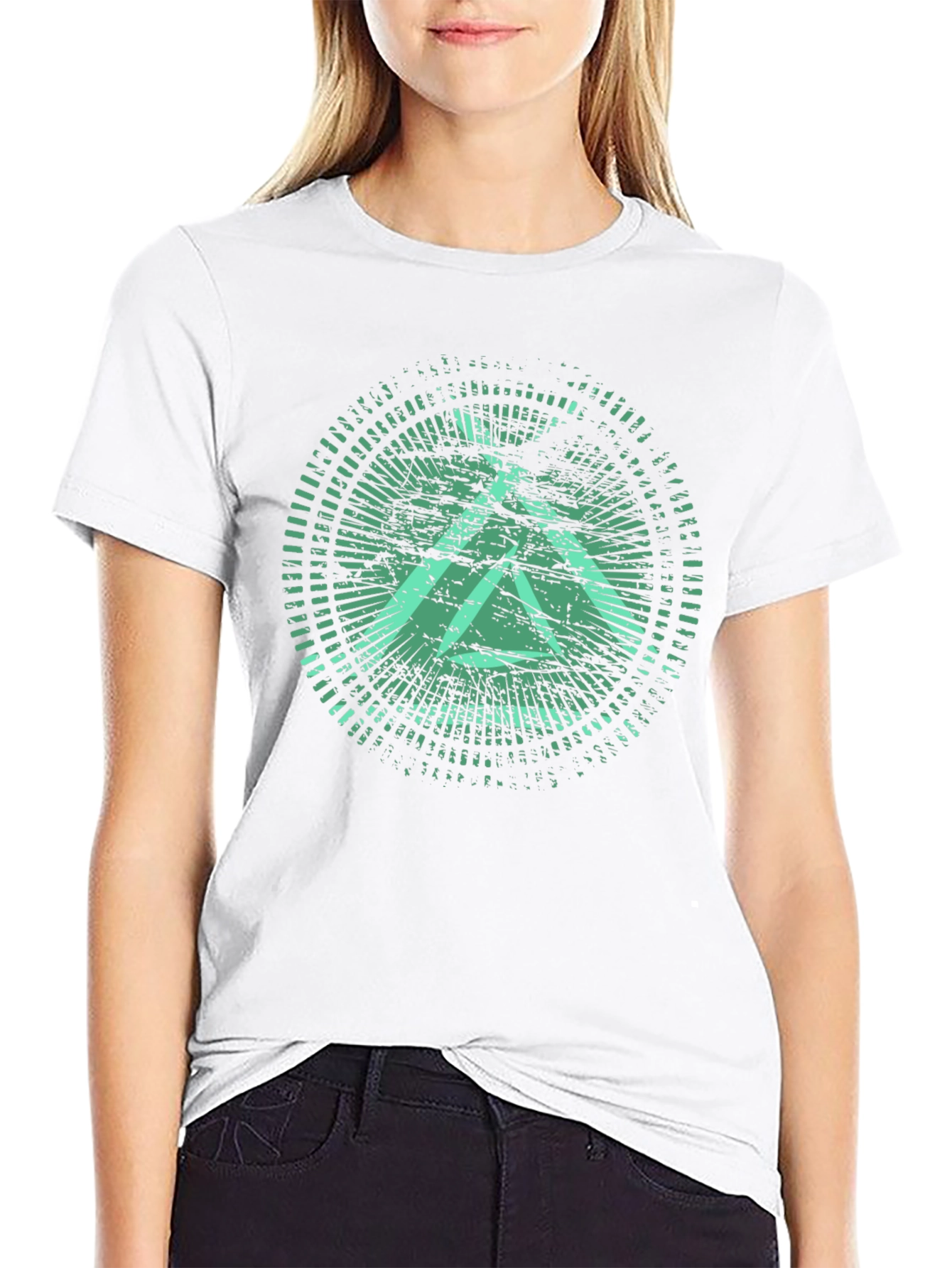 Green Graphic Print Black Crew Neck T-Shirt