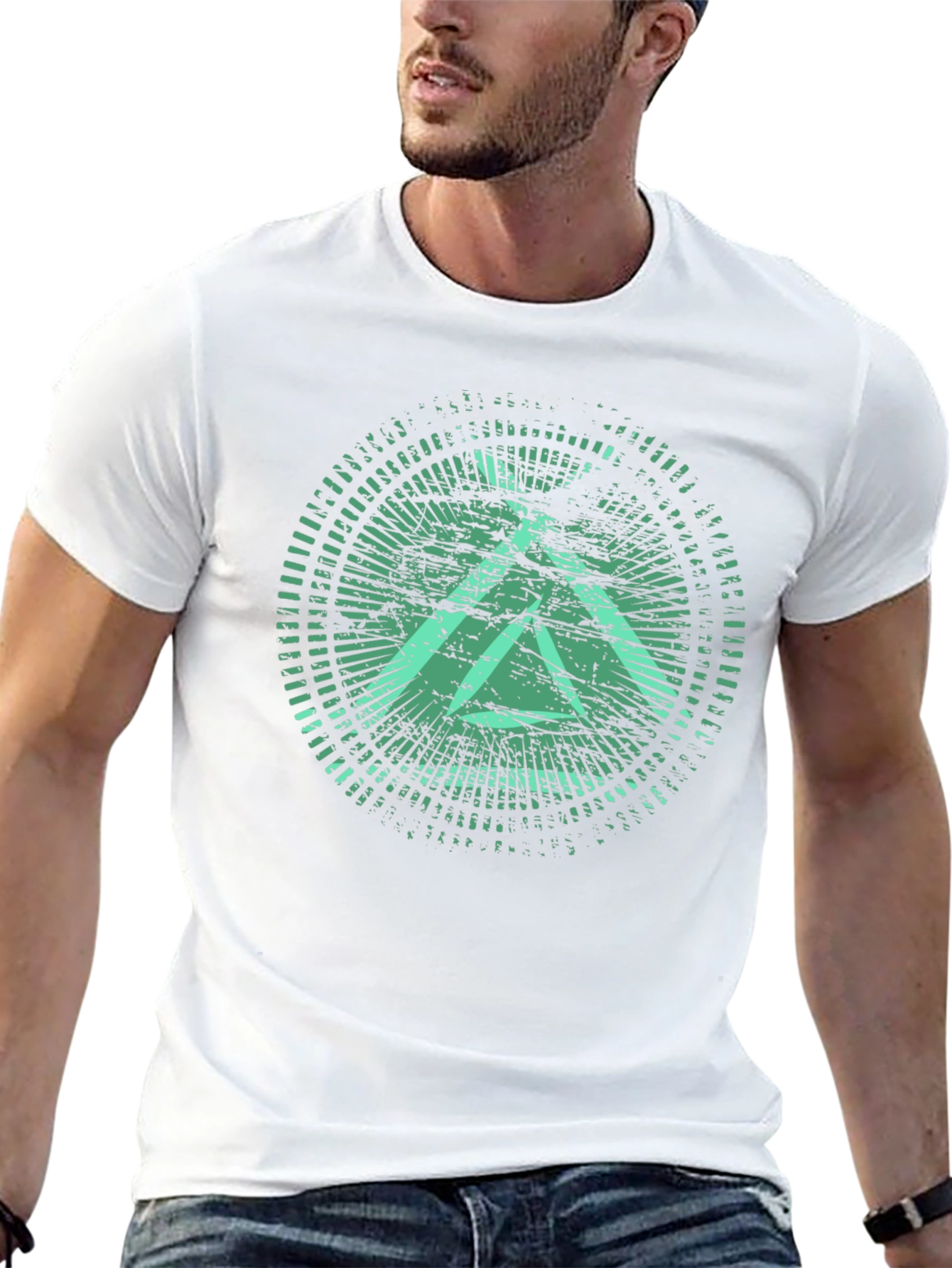 Green Graphic Print Black Crew Neck T-Shirt