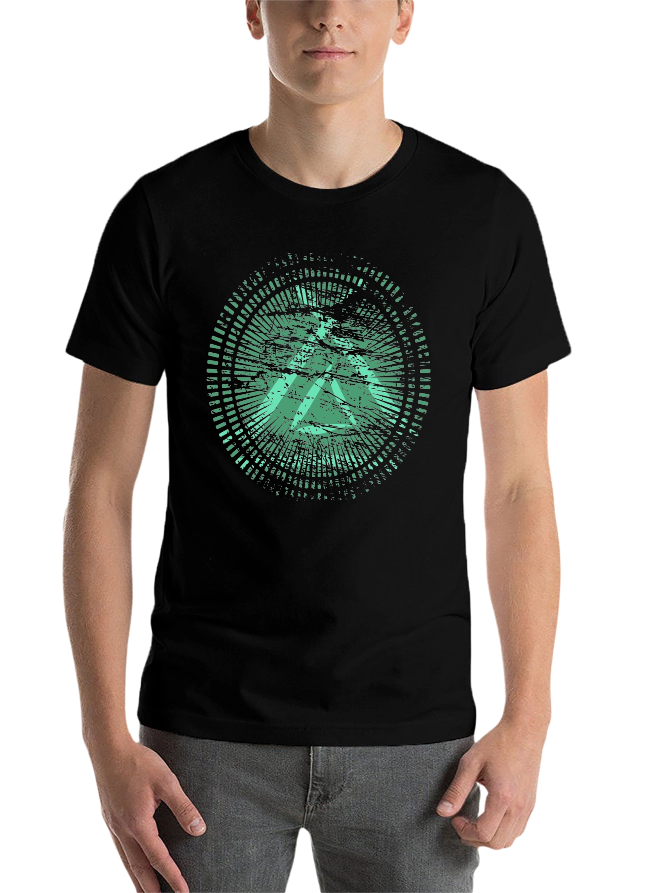 Green Graphic Print Black Crew Neck T-Shirt