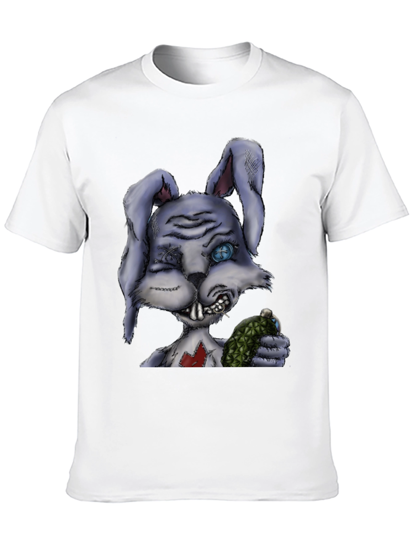 Creepy Cartoon Bunny Black T-Shirt