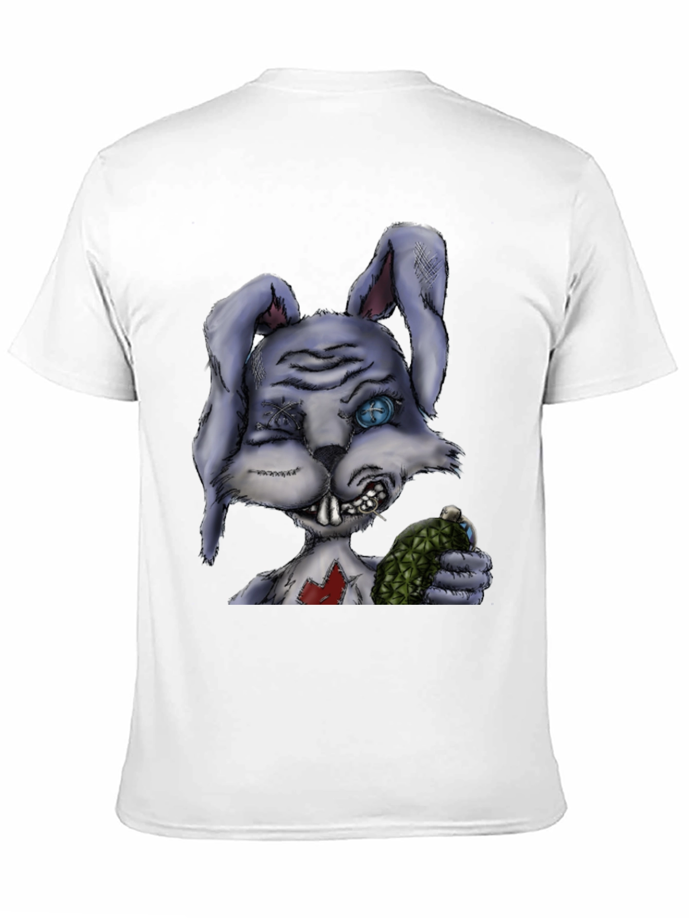 Creepy Cartoon Bunny Black T-Shirt
