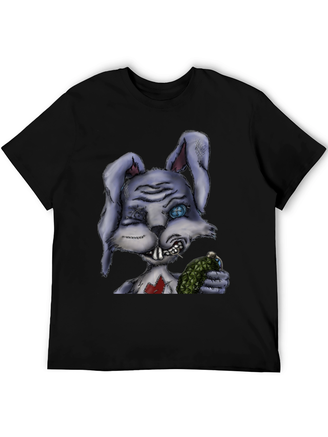 Creepy Cartoon Bunny Black T-Shirt