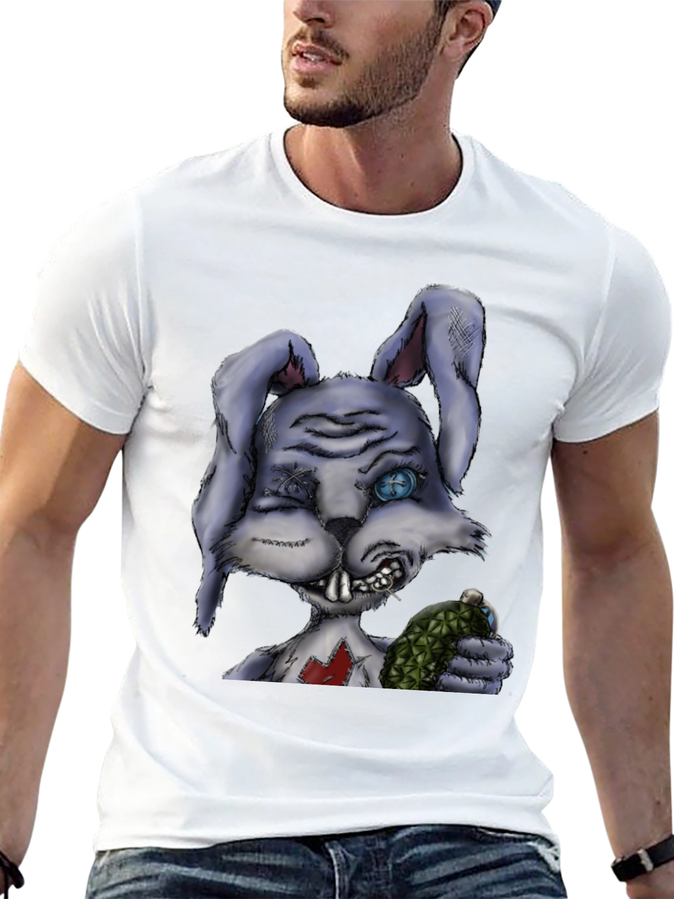 Creepy Cartoon Bunny Black T-Shirt