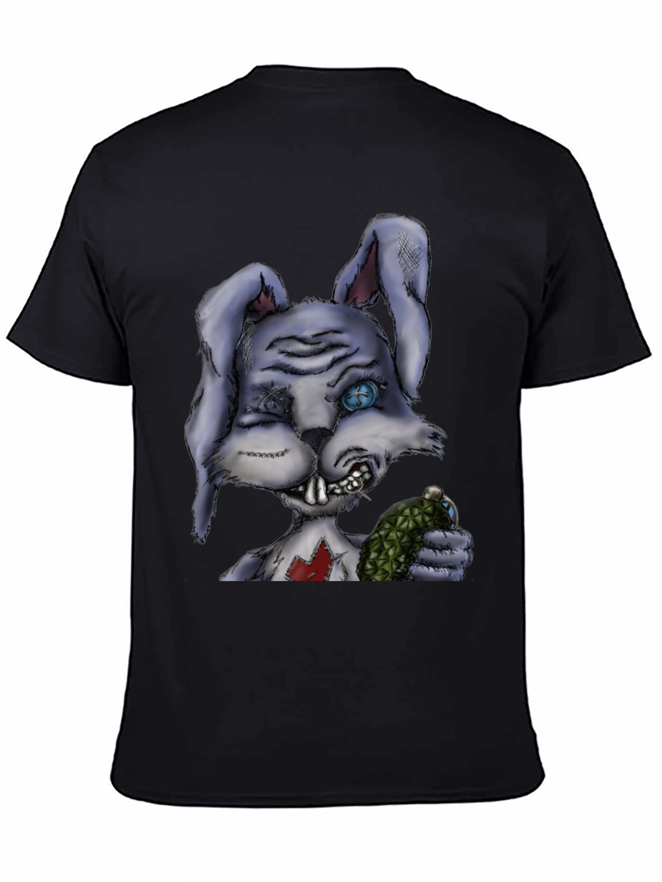 Creepy Cartoon Bunny Black T-Shirt