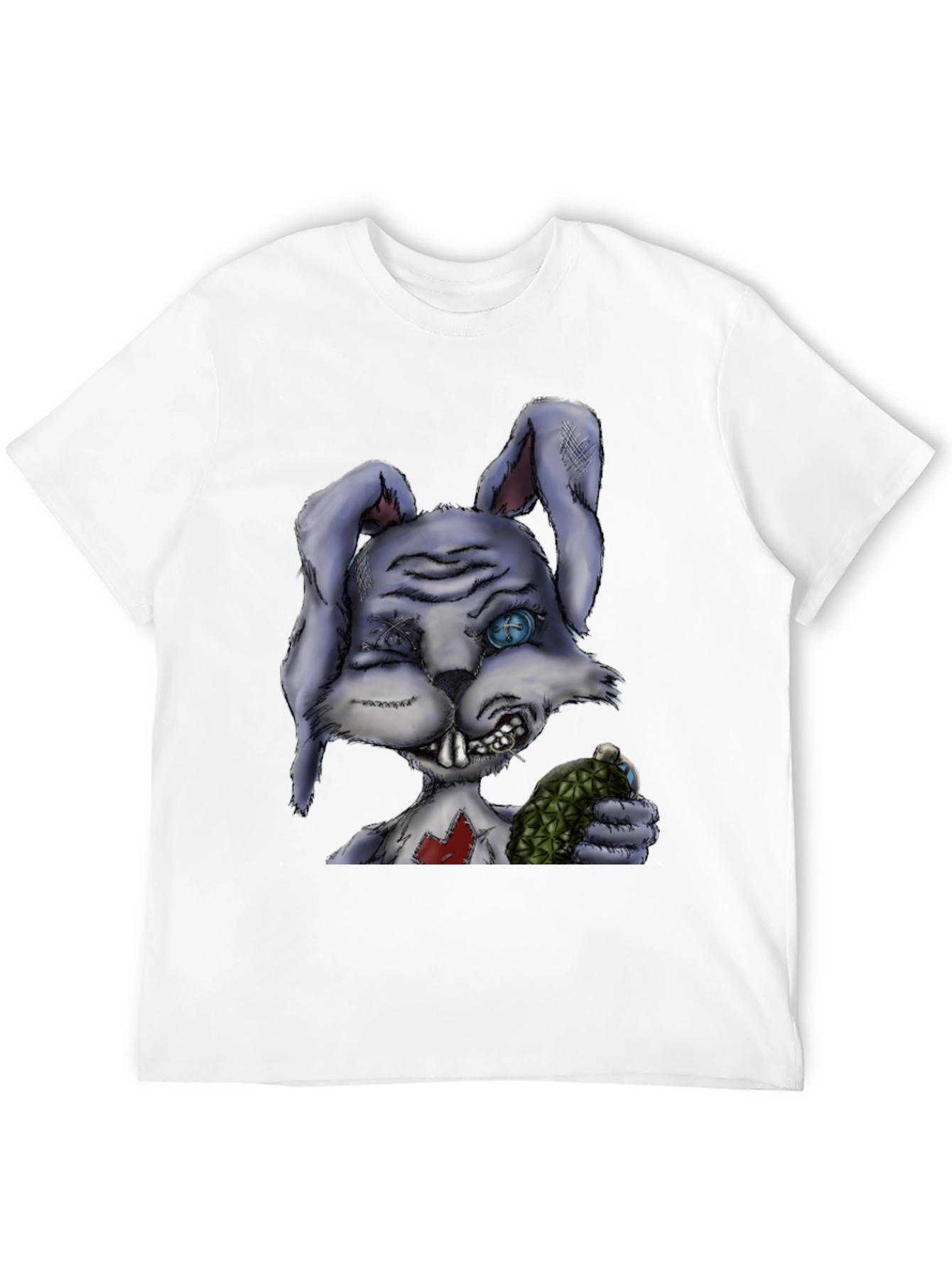 Creepy Cartoon Bunny Black T-Shirt