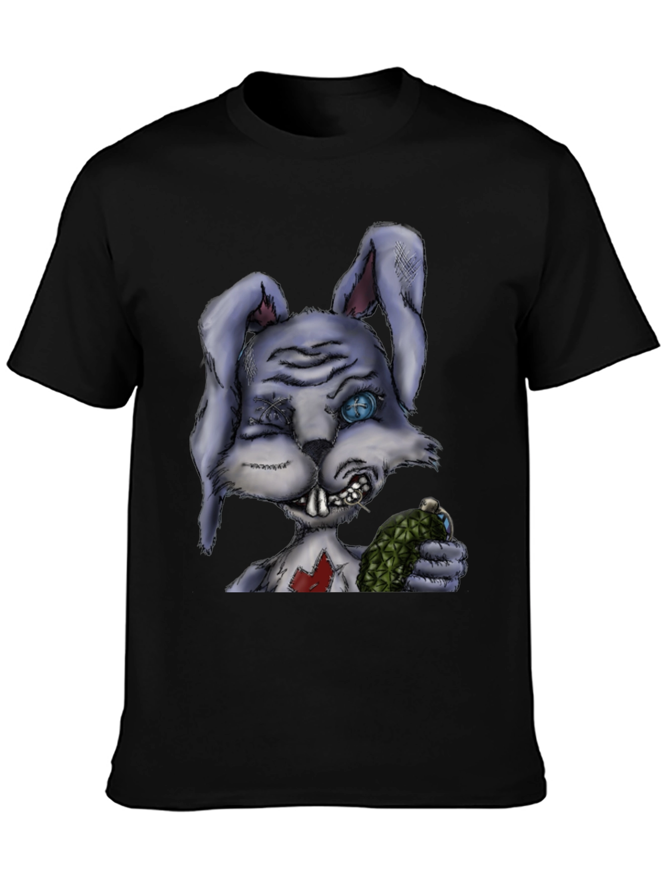 Creepy Cartoon Bunny Black T-Shirt