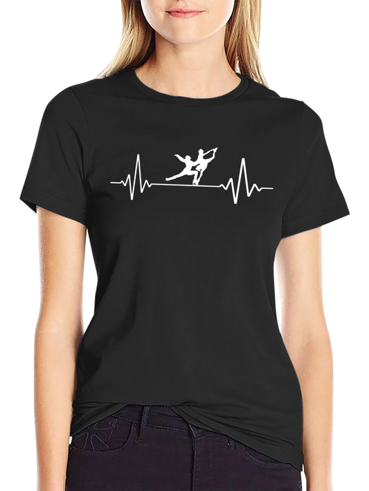 Figure Skating Heartbeat Tee - Black Cotton T-Shirt