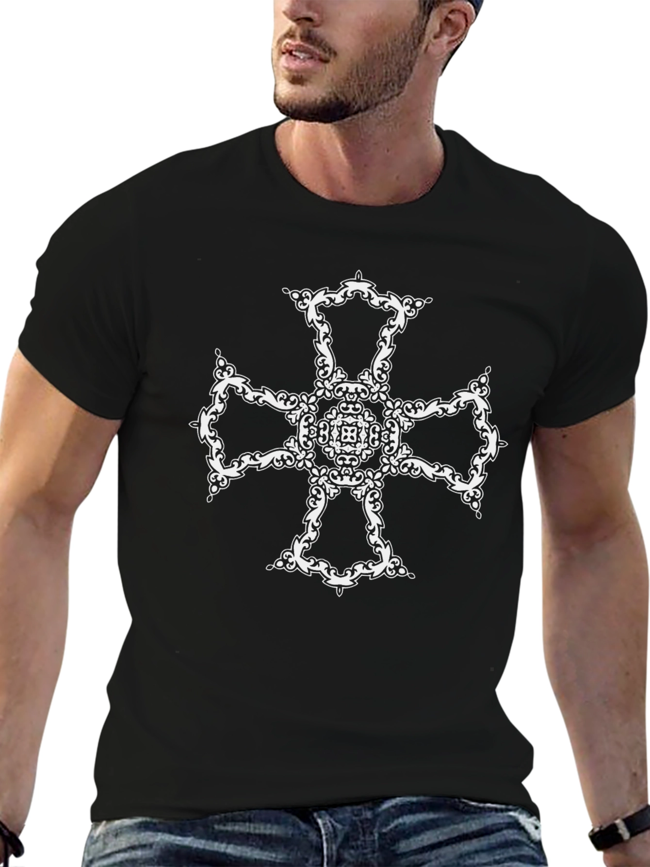 Ornamental Cross Graphic Tee - Black