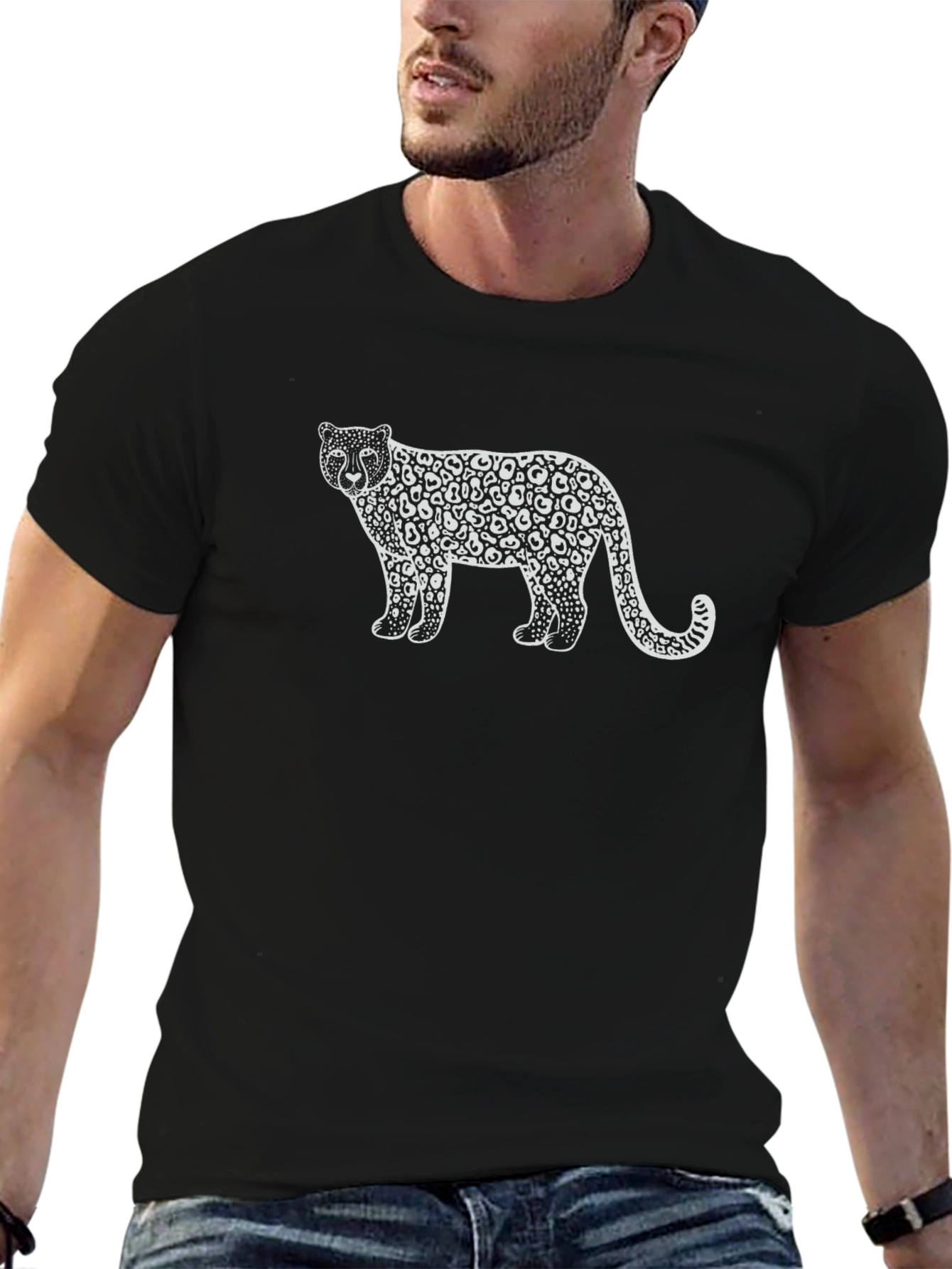 Leopard Print Graphic Tee - Stylish Black T-Shirt
