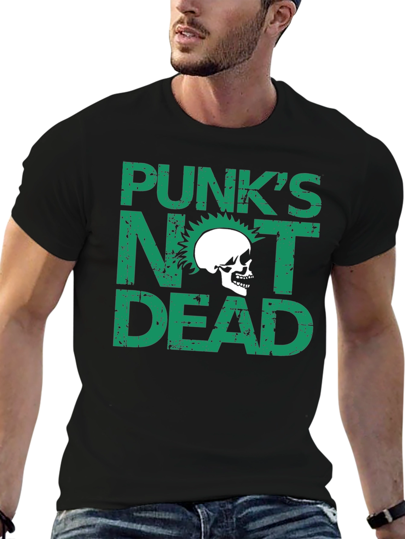 Punks Not Dead Skull Graphic Black T-Shirt