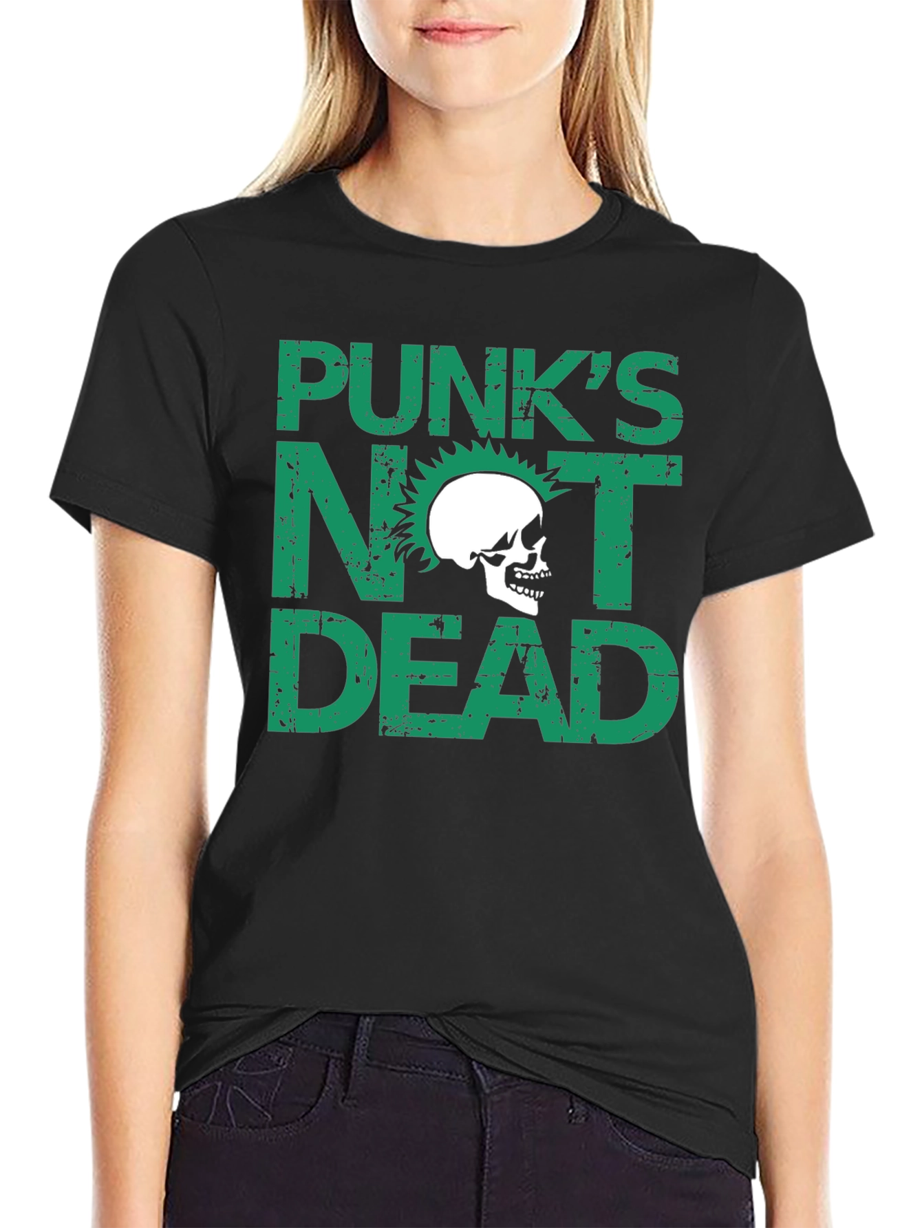 Punks Not Dead Skull Graphic Black T-Shirt