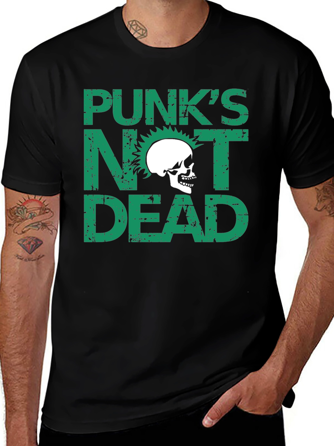 Punks Not Dead Skull Graphic Black T-Shirt