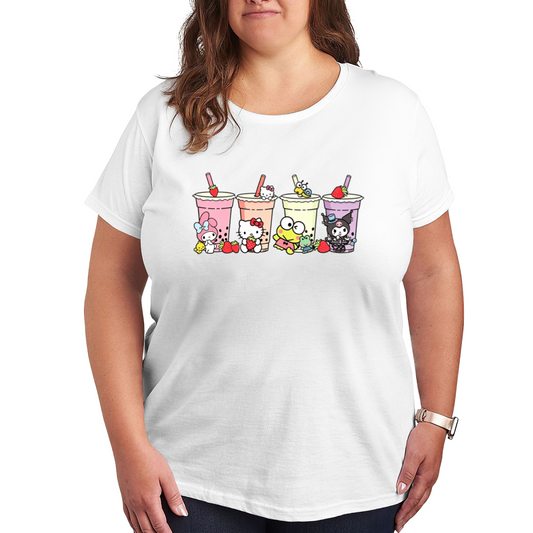 Sanrio Friends Bubble Tea Party Cute Group Print Plus?Size Women T?shirt
