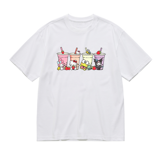 Sanrio Friends Bubble Tea Party Cute Group Print Plus?Size Women T?shirt