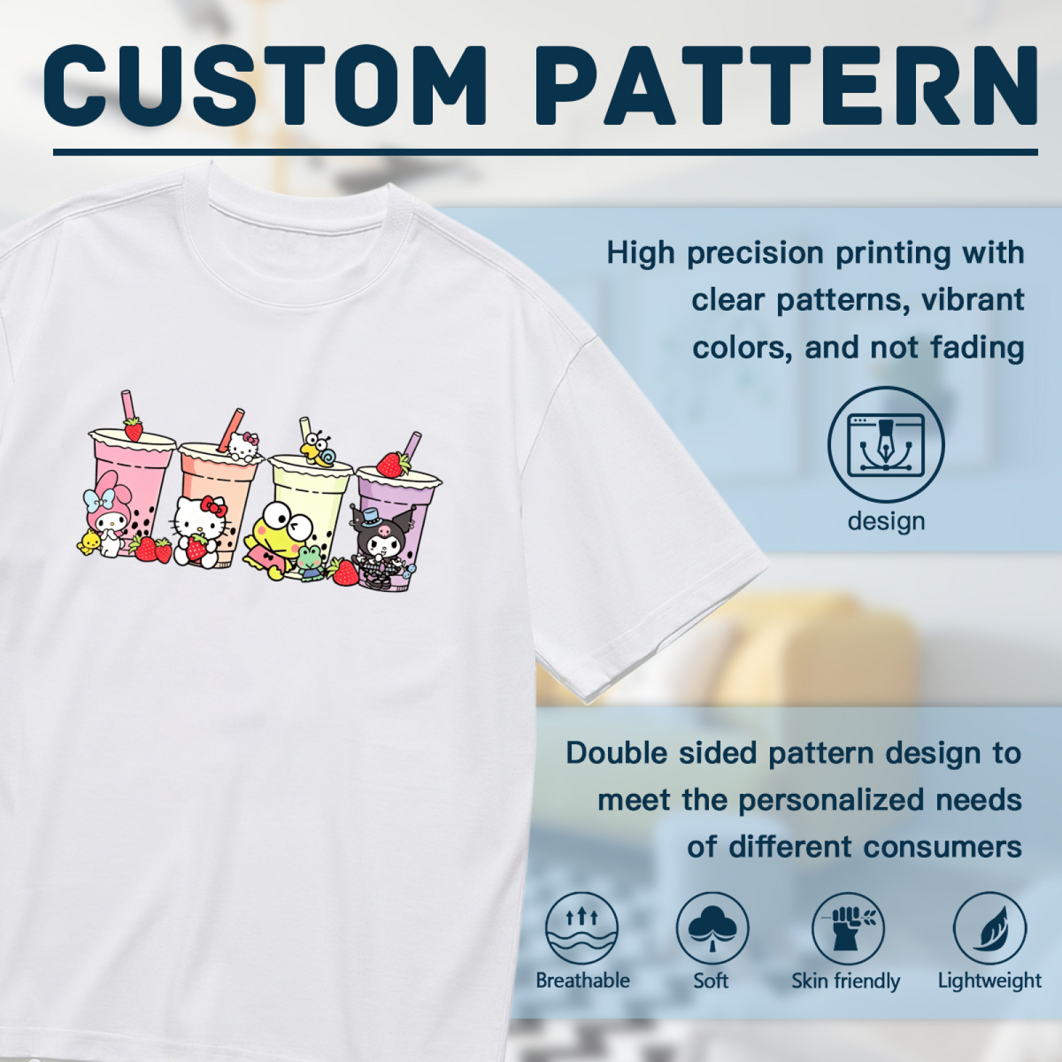 Sanrio Friends Bubble Tea Party Cute Group Print Plus?Size Women T?shirt
